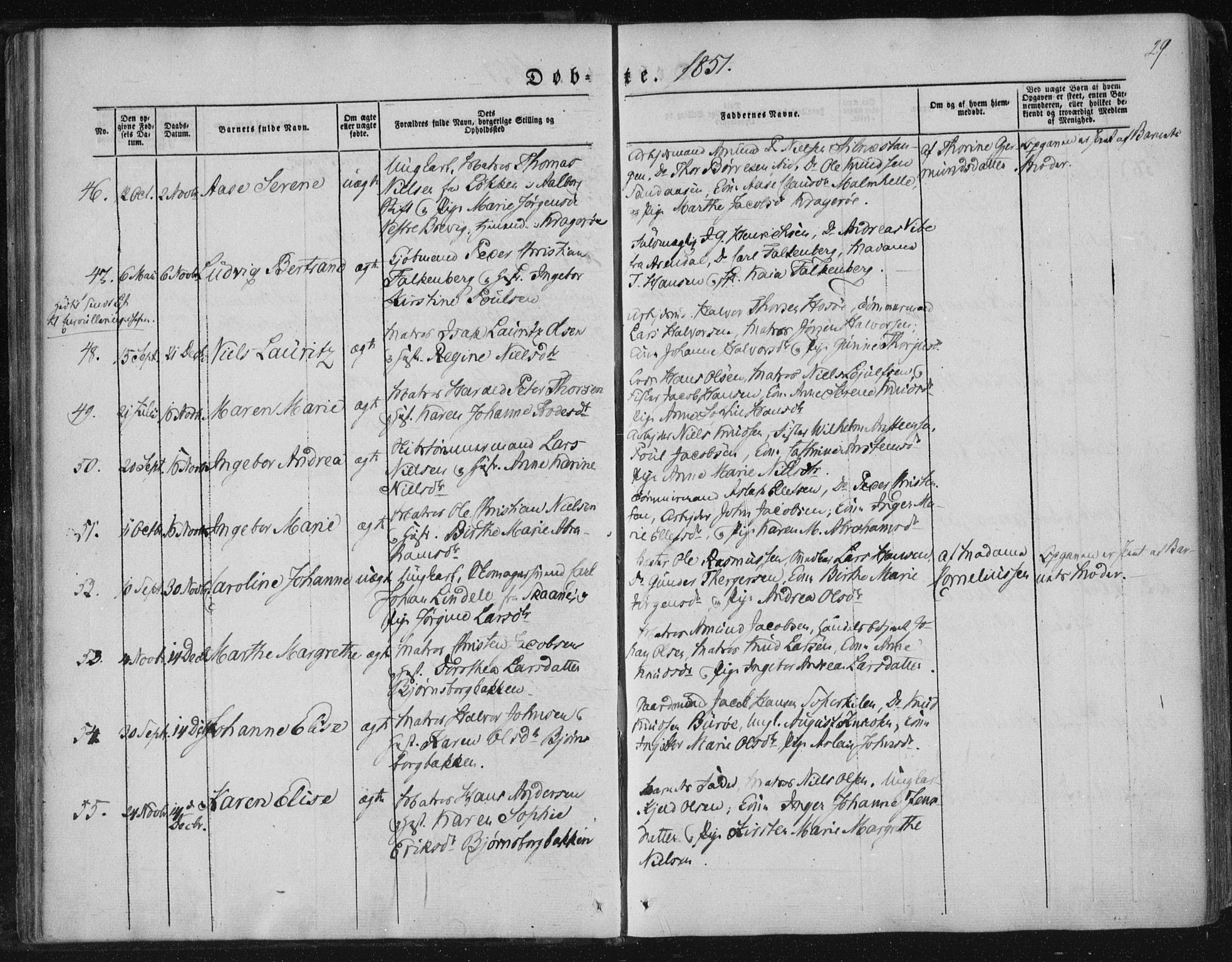 Kragerø kirkebøker, SAKO/A-278/F/Fa/L0006: Parish register (official) no. 6, 1847-1861, p. 29