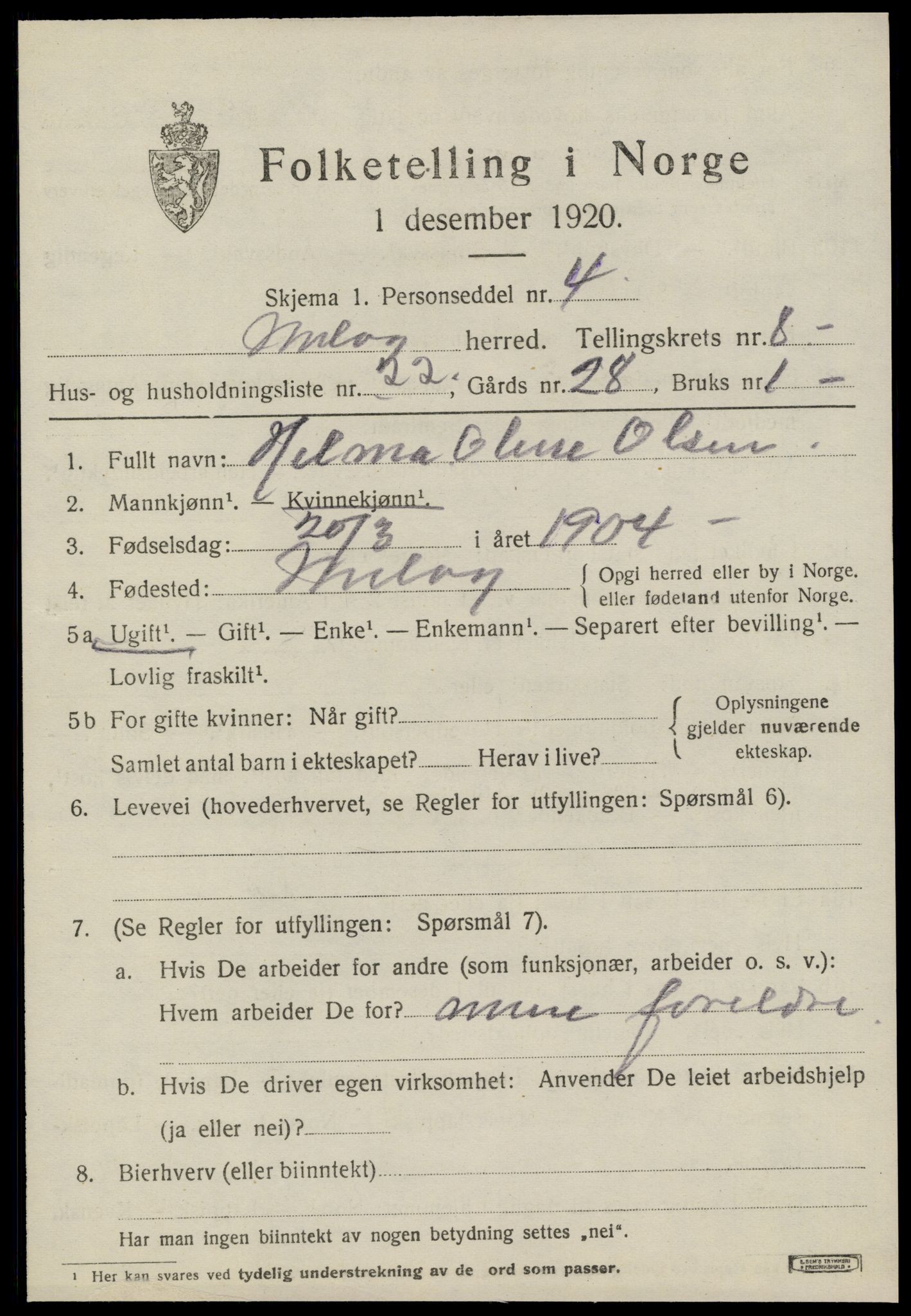 SAT, 1920 census for Meløy, 1920, p. 4401