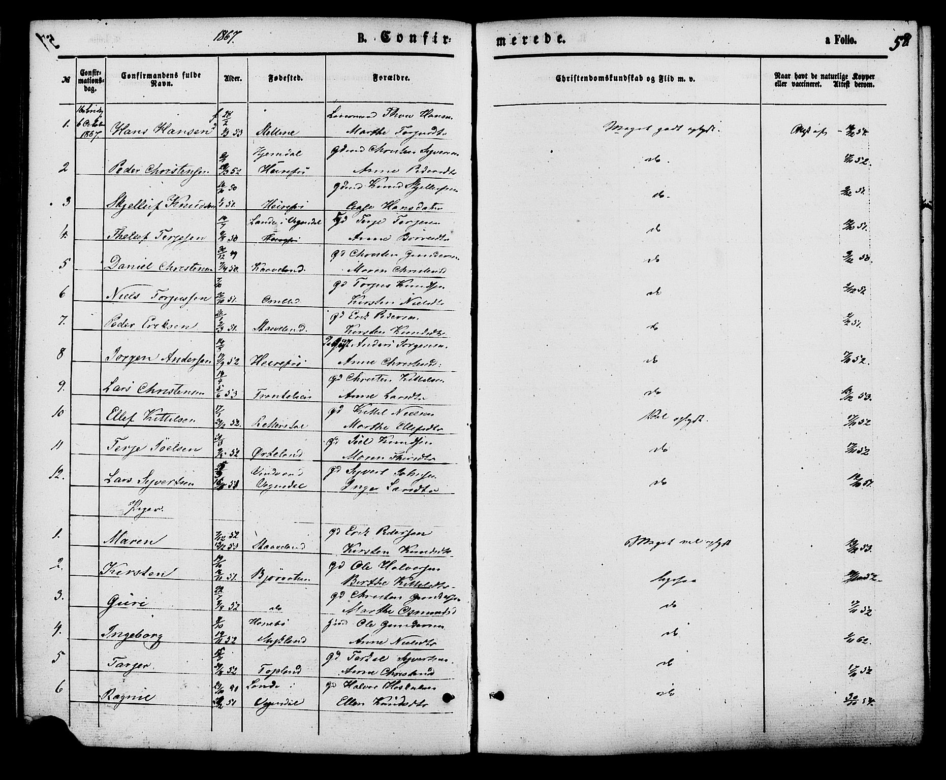 Herefoss sokneprestkontor, AV/SAK-1111-0019/F/Fa/Faa/L0002: Parish register (official) no. A 2, 1861-1886, p. 57