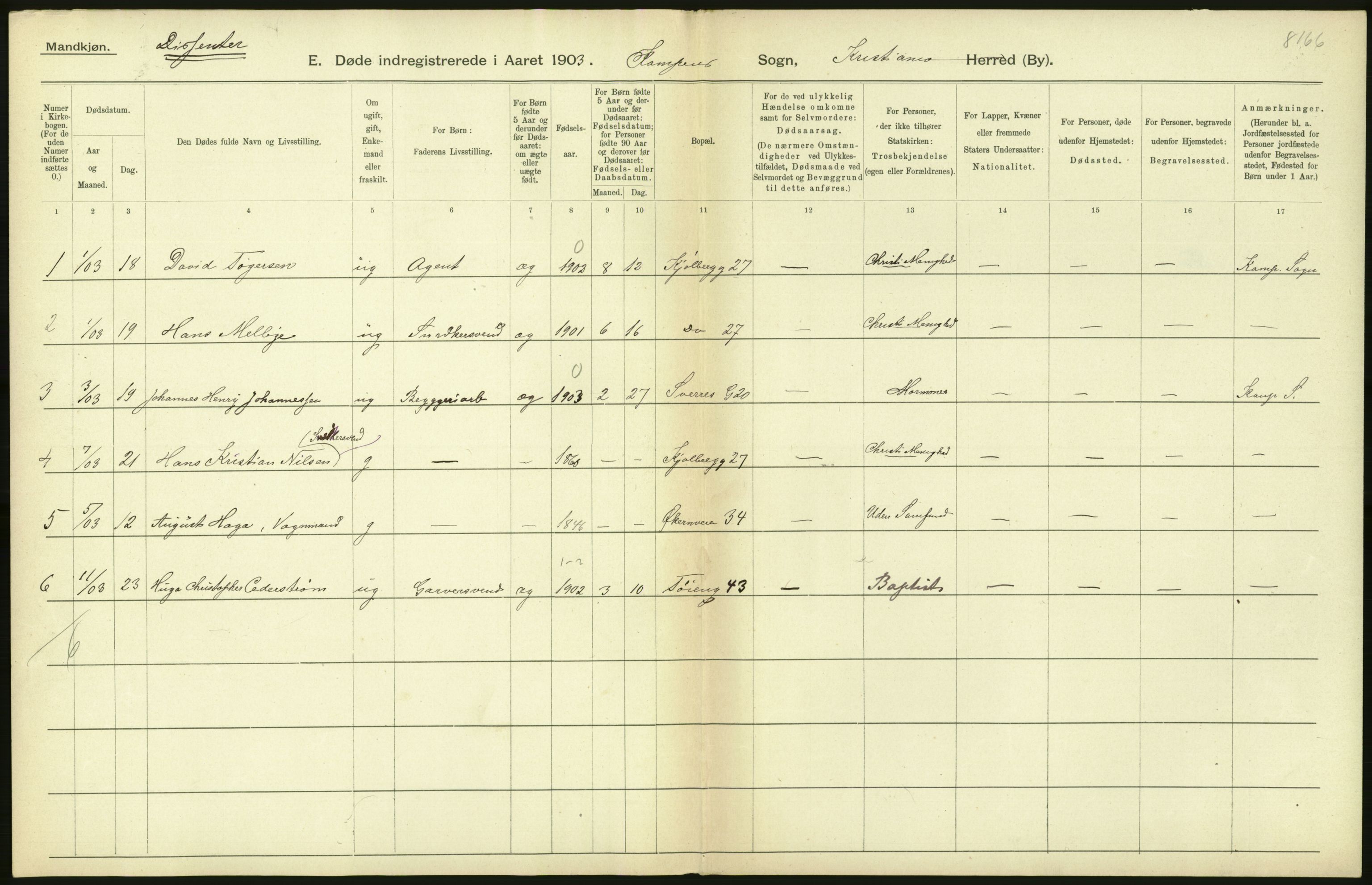 Statistisk sentralbyrå, Sosiodemografiske emner, Befolkning, AV/RA-S-2228/D/Df/Dfa/Dfaa/L0004: Kristiania: Gifte, døde, 1903, p. 232