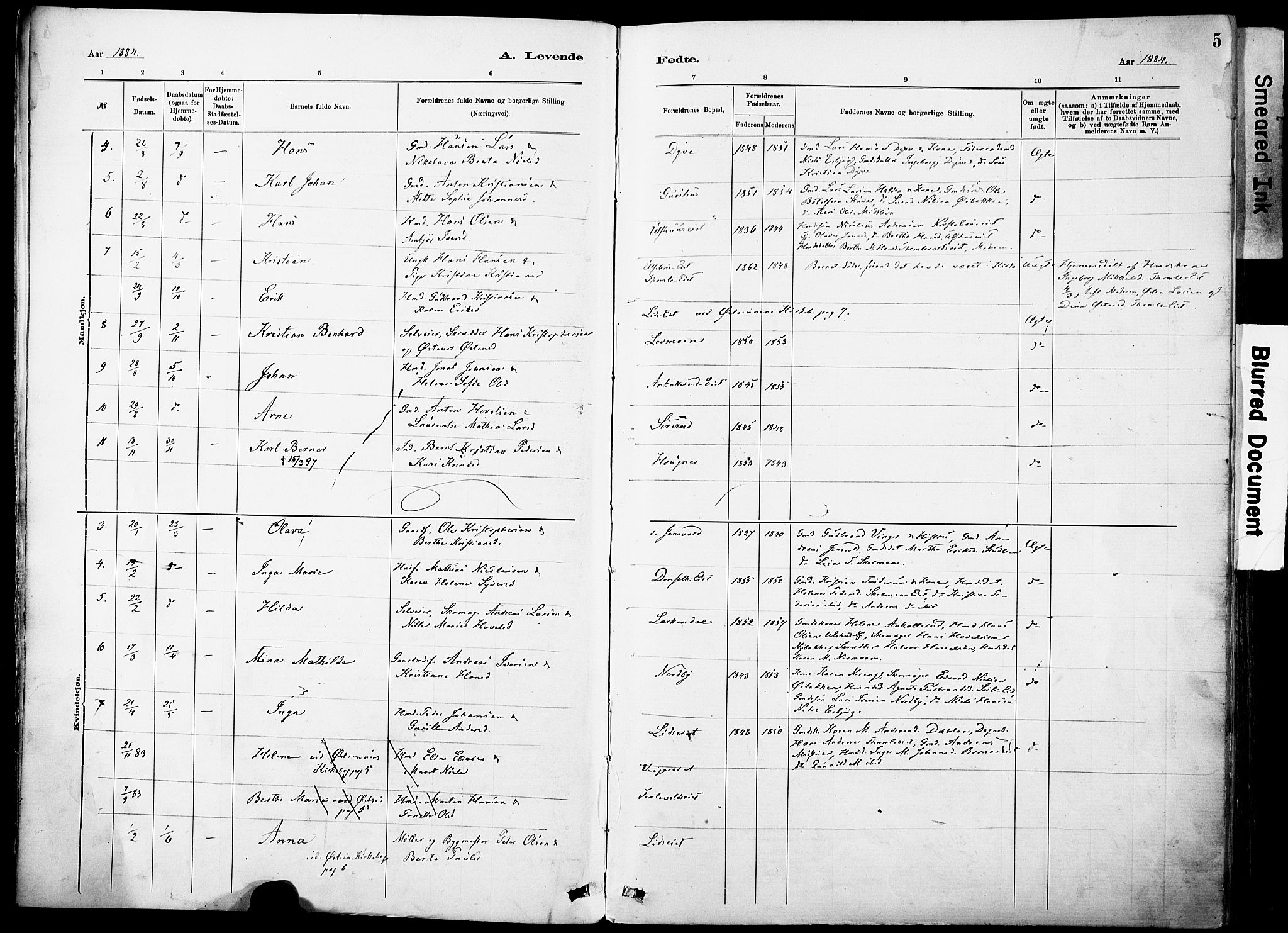 Nordre Land prestekontor, SAH/PREST-124/H/Ha/Haa/L0005: Parish register (official) no. 5, 1882-1903, p. 5