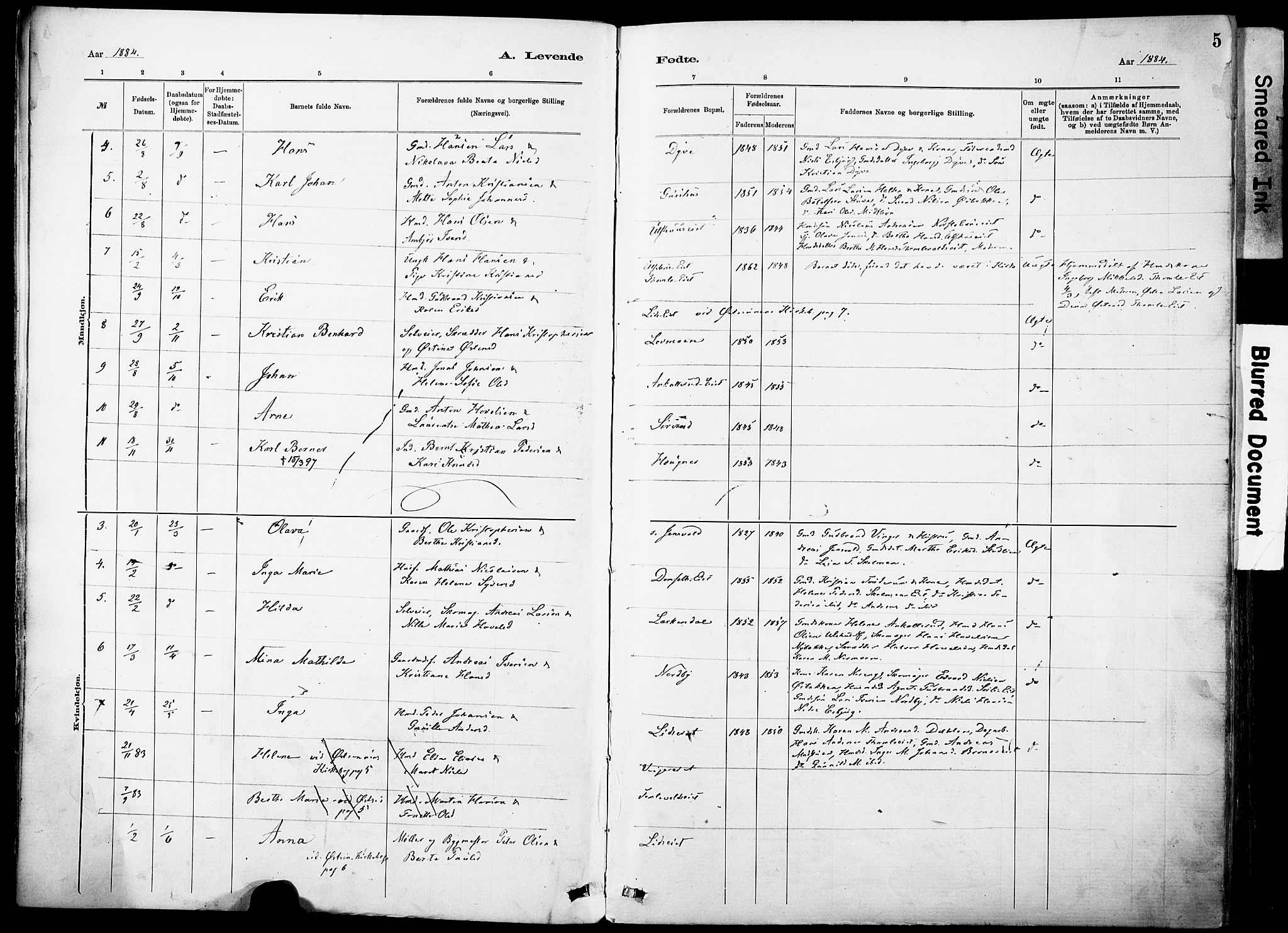 Nordre Land prestekontor, AV/SAH-PREST-124/H/Ha/Haa/L0005: Parish register (official) no. 5, 1882-1903, p. 5