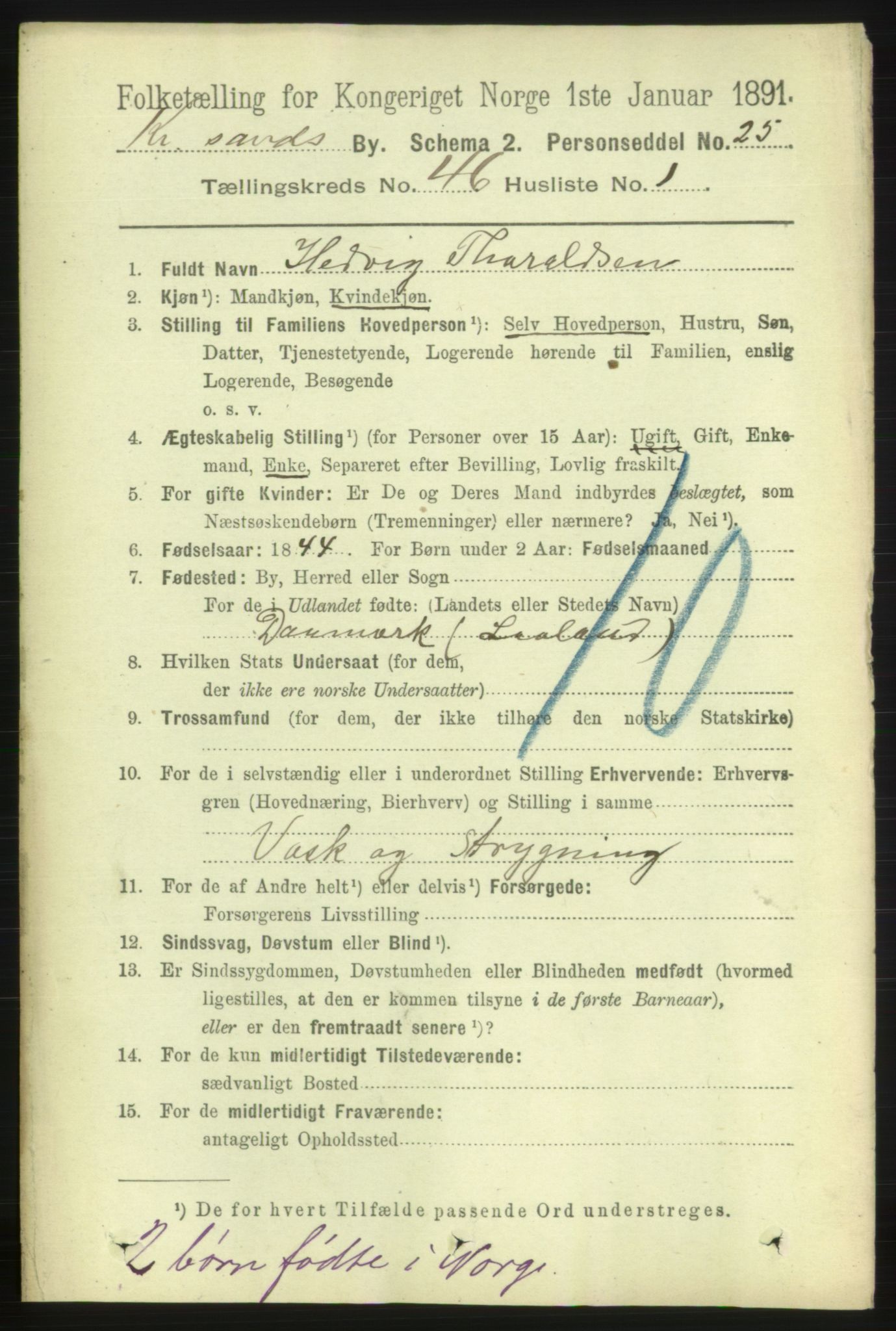 RA, 1891 census for 1001 Kristiansand, 1891, p. 14024