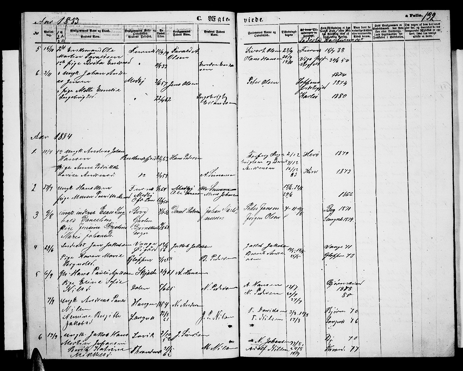 Ministerialprotokoller, klokkerbøker og fødselsregistre - Nordland, AV/SAT-A-1459/898/L1426: Parish register (copy) no. 898C01, 1869-1886, p. 132