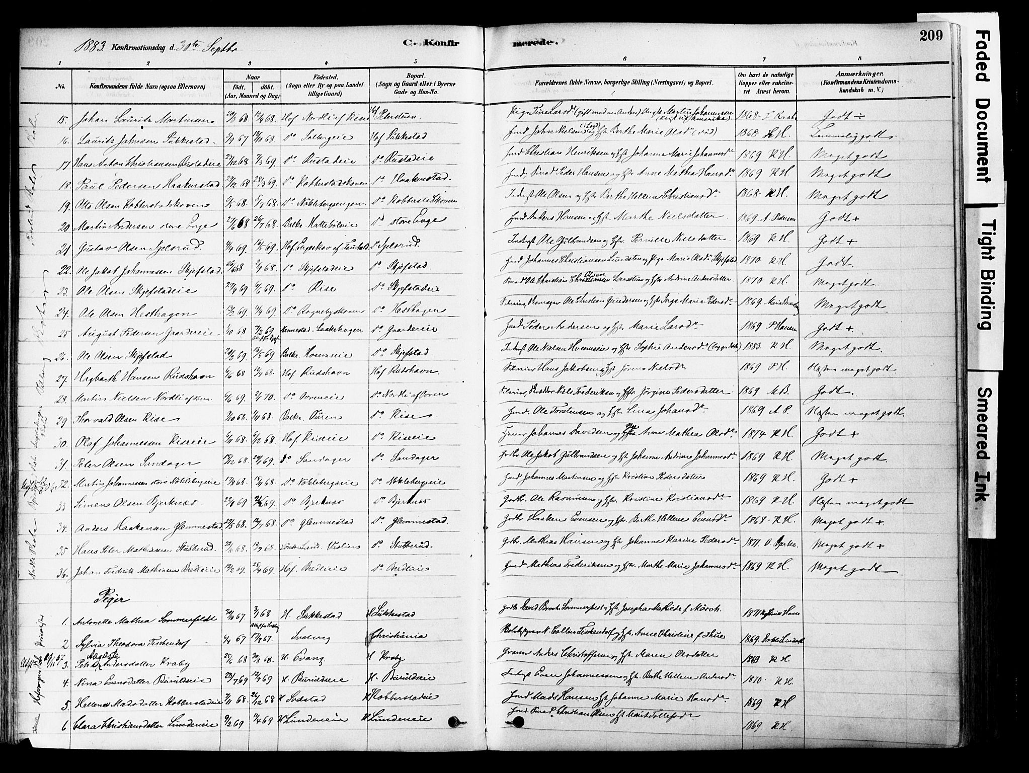 Østre Toten prestekontor, SAH/PREST-104/H/Ha/Haa/L0006: Parish register (official) no. 6 /1, 1878-1896, p. 209