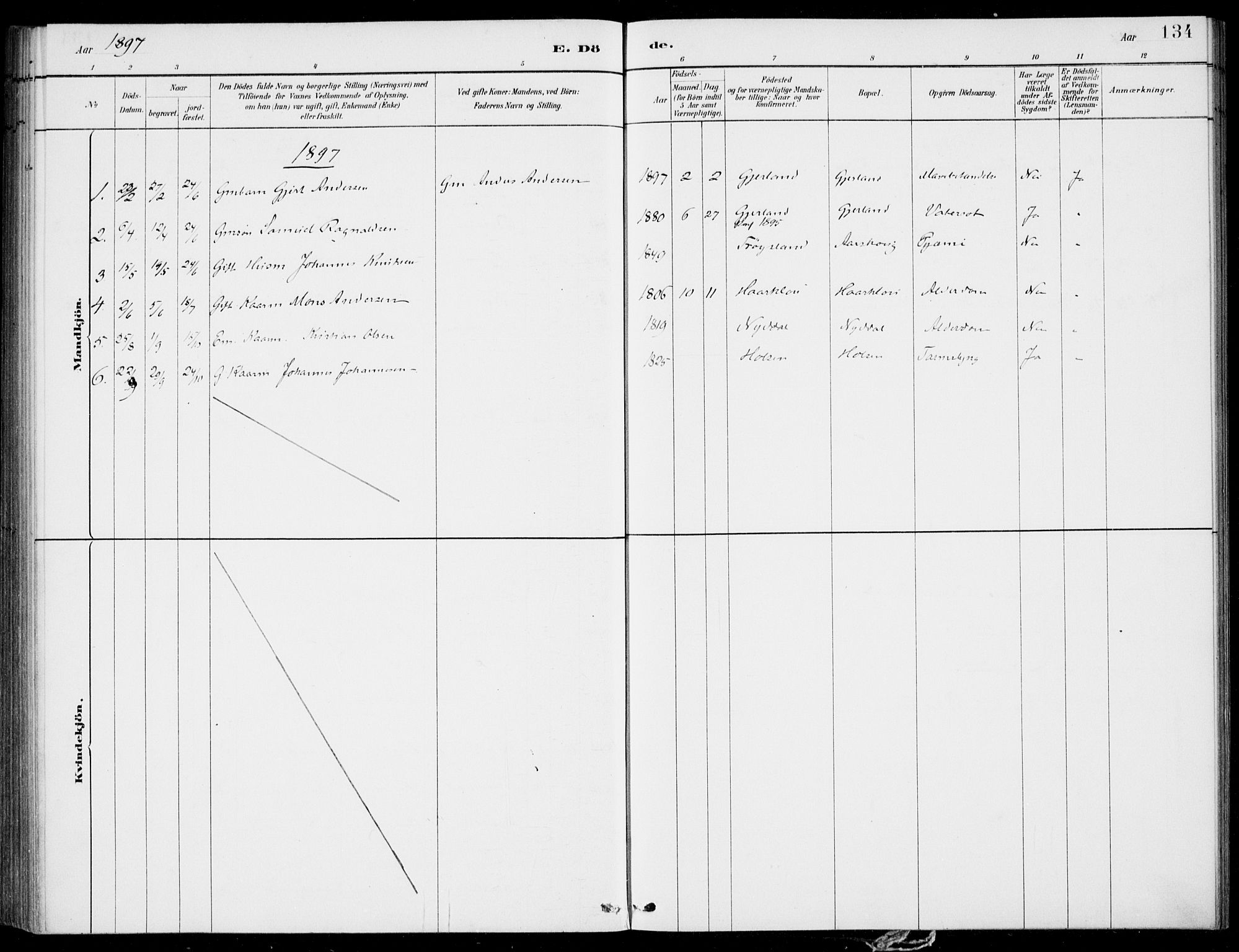 Førde sokneprestembete, SAB/A-79901/H/Haa/Haac/L0001: Parish register (official) no. C  1, 1881-1920, p. 134
