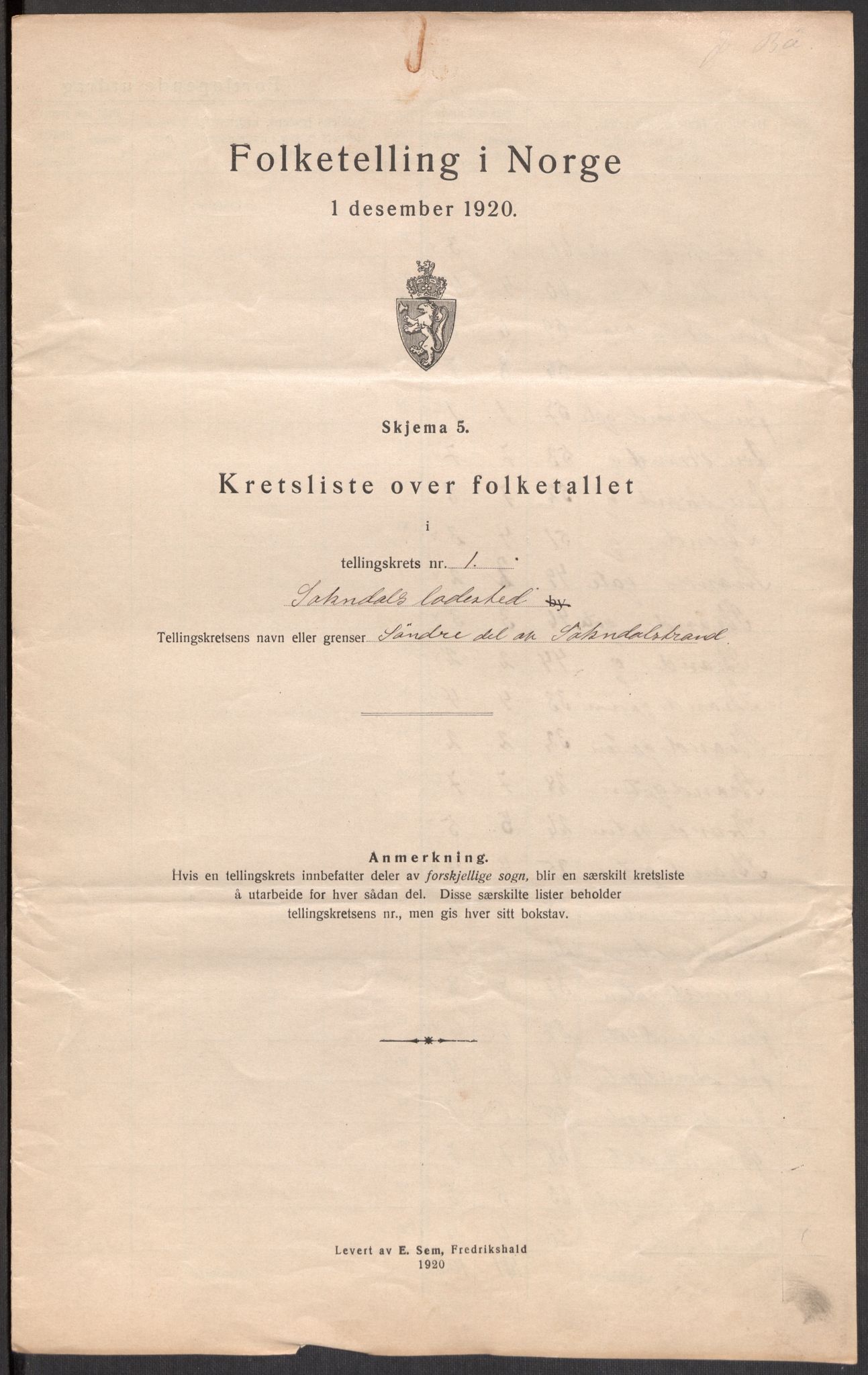 SAST, 1920 census for Sokndal town, 1920, p. 6