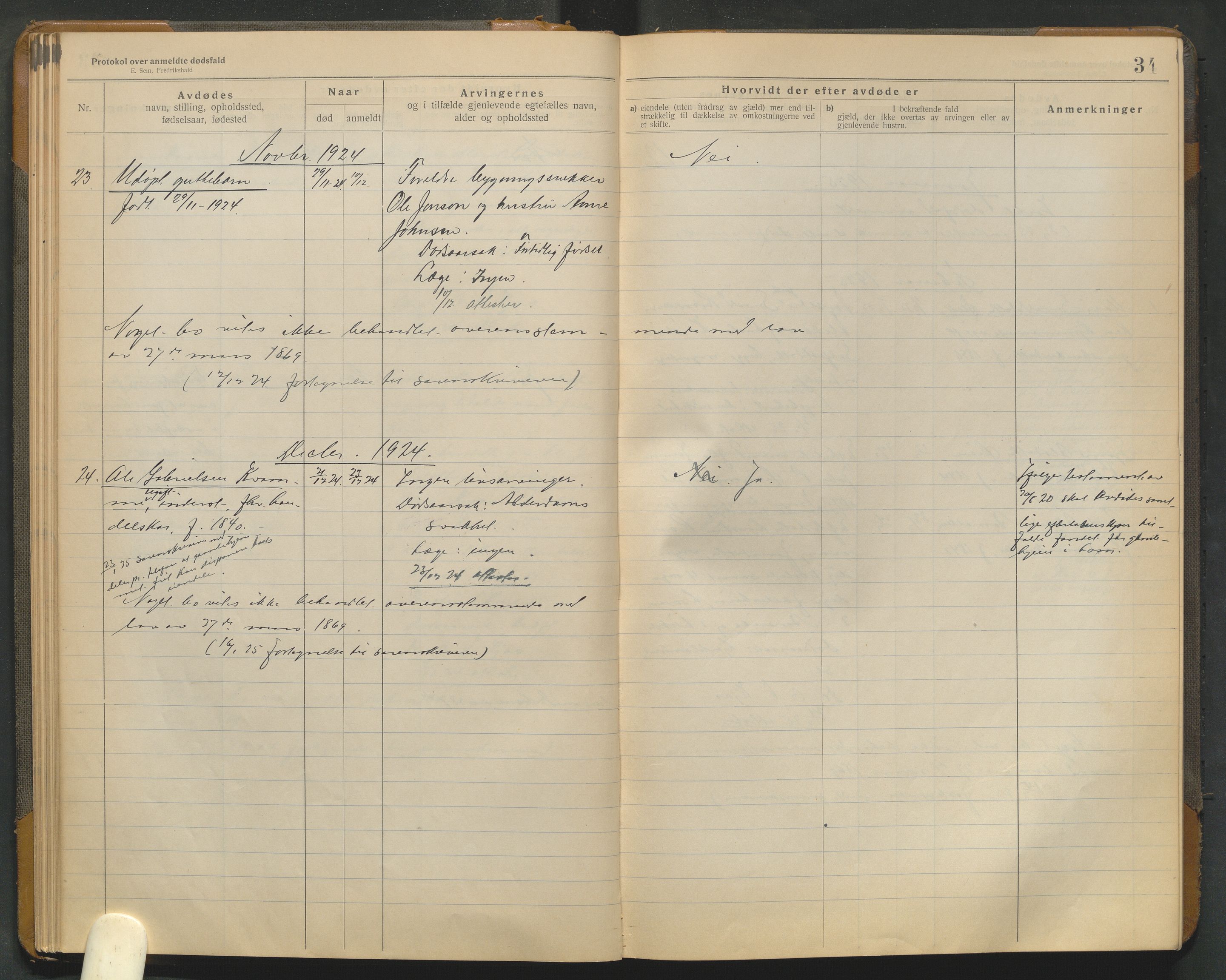 Lom lensmannskontor, AV/SAH-PGL-006/H/Ha/Haa/L0001/0004: Dødsfallsprotokoller / Dødsfallsprotokoll, 1922-1937, p. 34