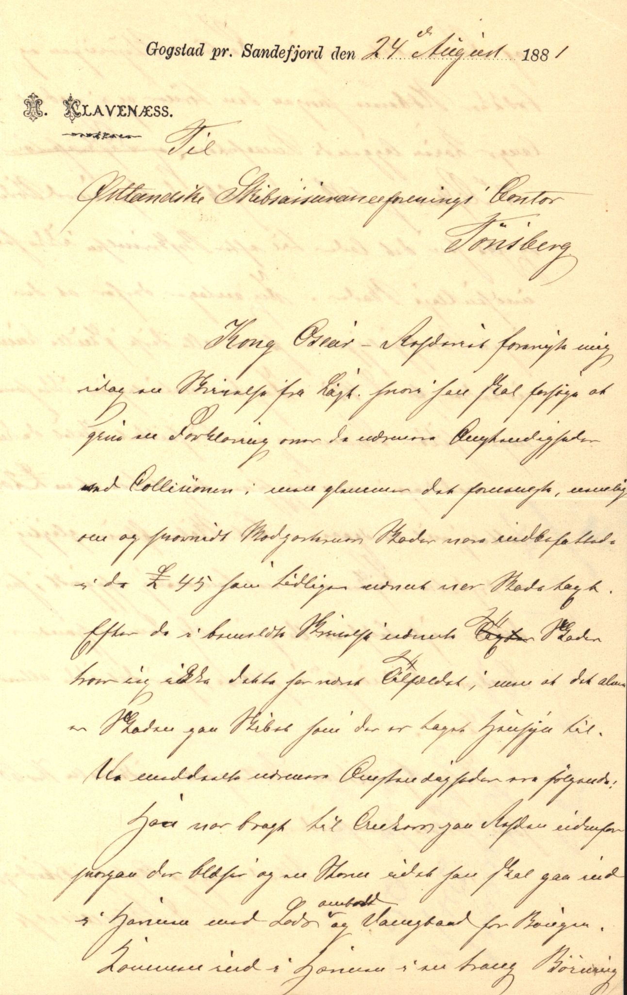 Pa 63 - Østlandske skibsassuranceforening, VEMU/A-1079/G/Ga/L0014/0003: Havaridokumenter / Helene, Joanchas, Kong Oskar af Sandefjord, Kong Oscar af Haugesund, 1881, p. 9