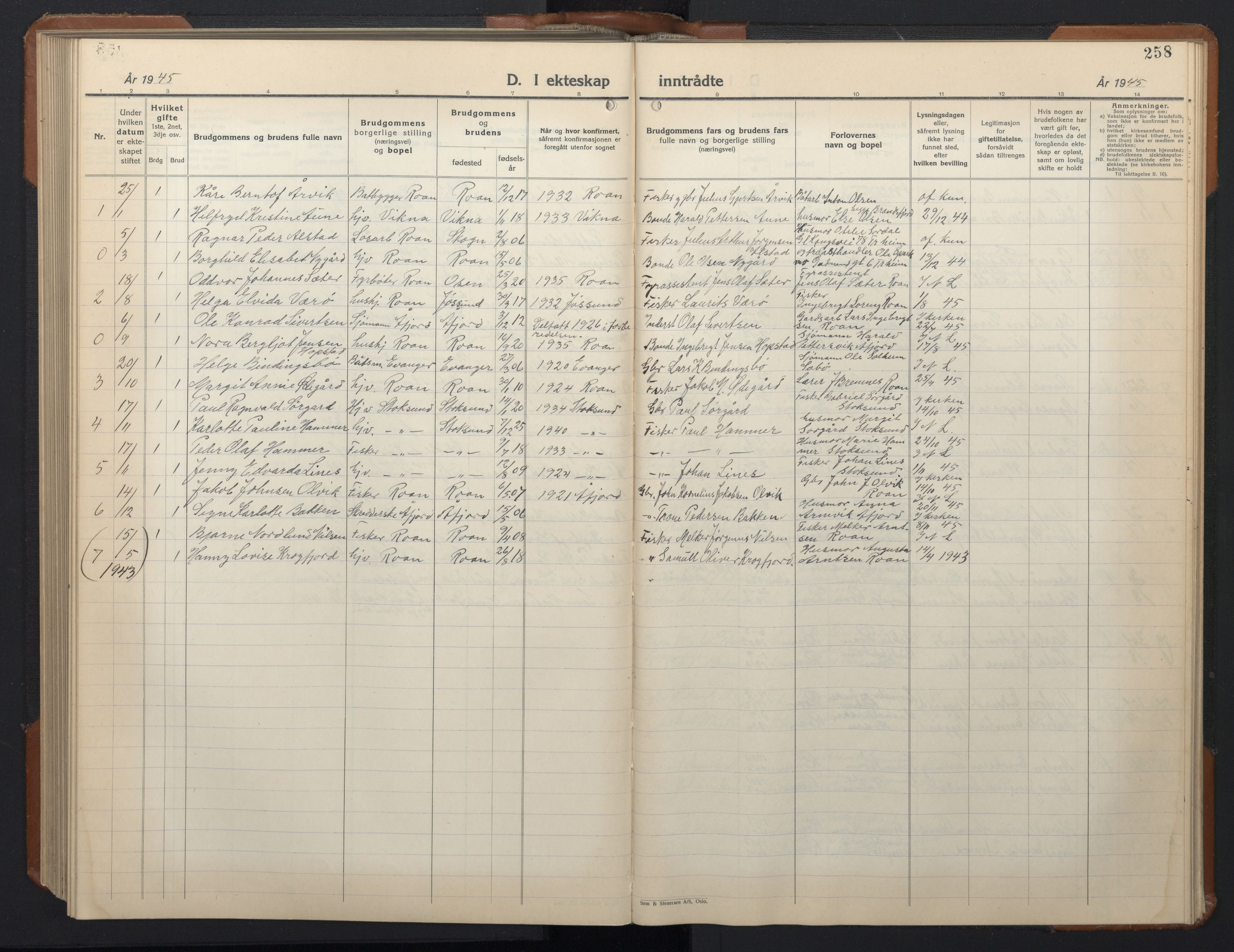 Ministerialprotokoller, klokkerbøker og fødselsregistre - Sør-Trøndelag, SAT/A-1456/657/L0718: Parish register (copy) no. 657C05, 1923-1948, p. 258