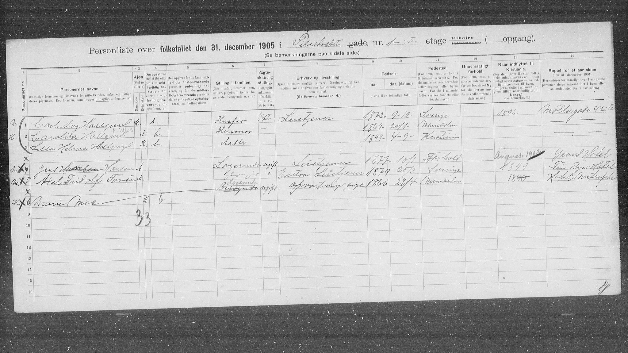 OBA, Municipal Census 1905 for Kristiania, 1905, p. 41457