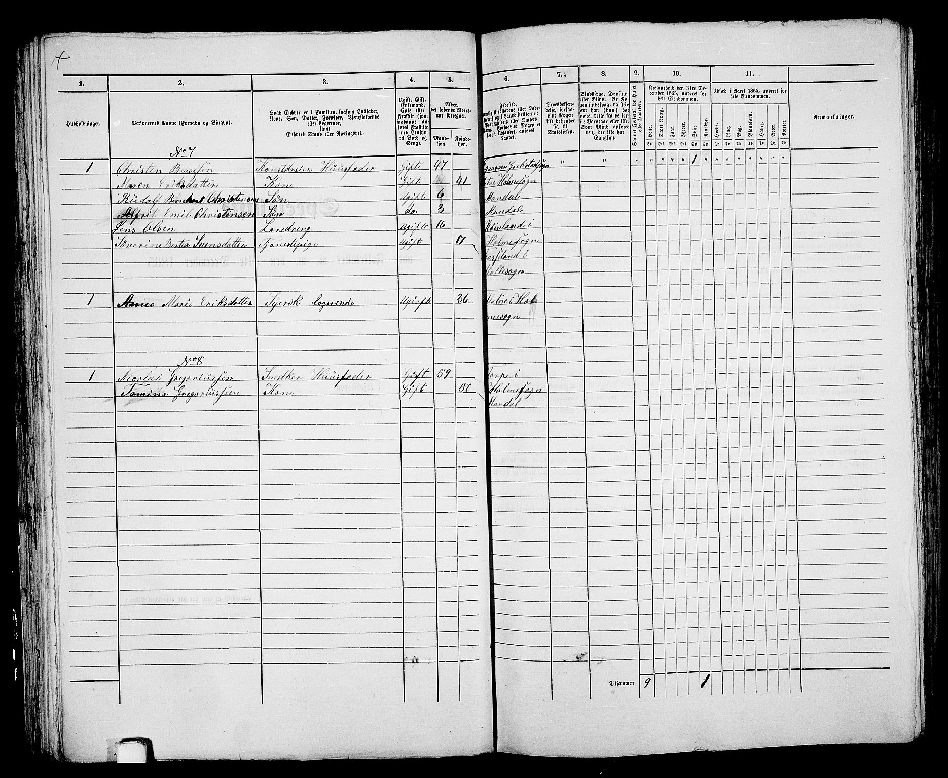 RA, 1865 census for Mandal/Mandal, 1865, p. 538