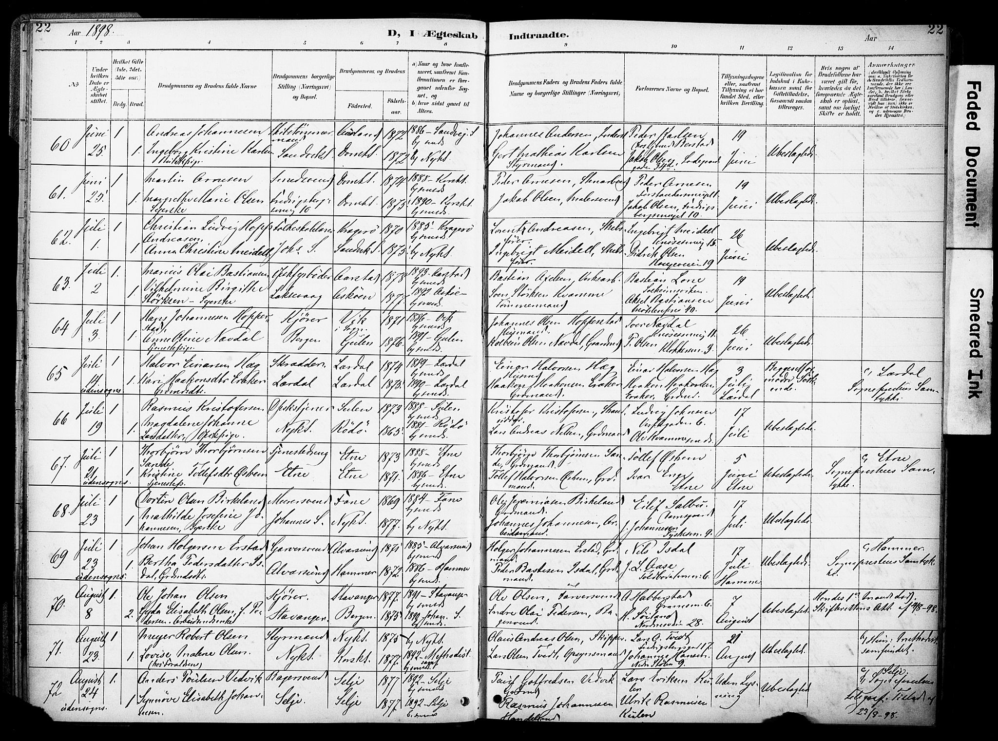 Nykirken Sokneprestembete, AV/SAB-A-77101/H/Haa/L0034: Parish register (official) no. D 4, 1896-1905, p. 22