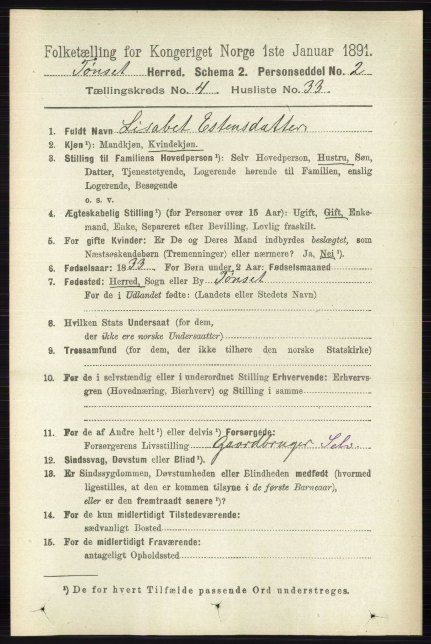 RA, 1891 census for 0437 Tynset, 1891, p. 951