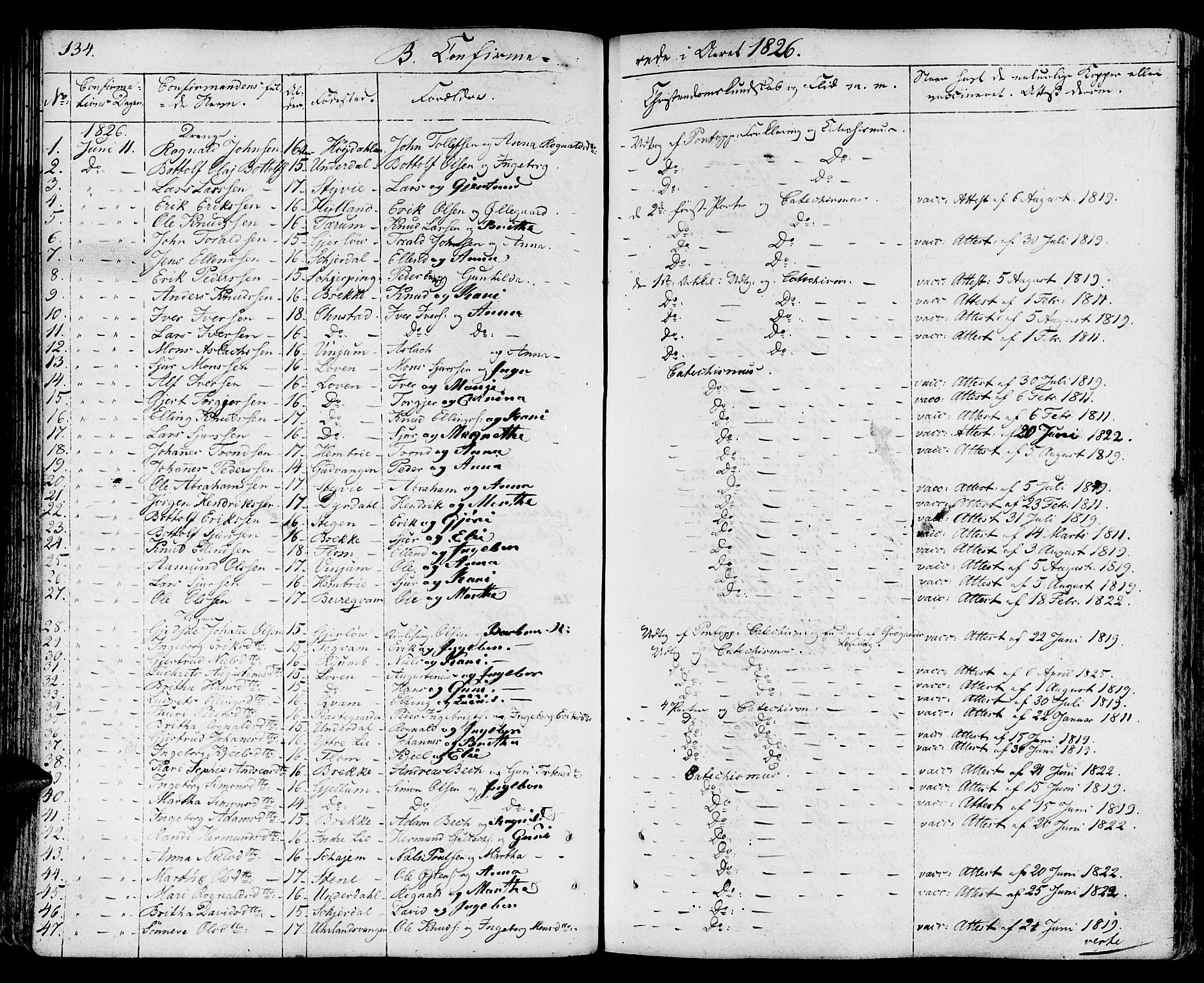 Aurland sokneprestembete, SAB/A-99937/H/Ha/Haa/L0006: Parish register (official) no. A 6, 1821-1859, p. 134