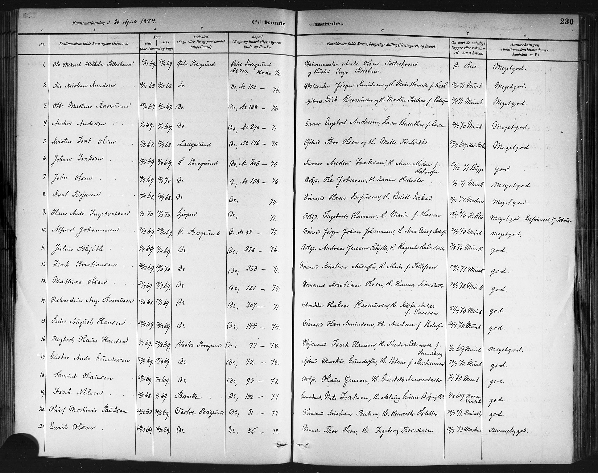 Porsgrunn kirkebøker , SAKO/A-104/G/Gb/L0005: Parish register (copy) no. II 5, 1883-1915, p. 230