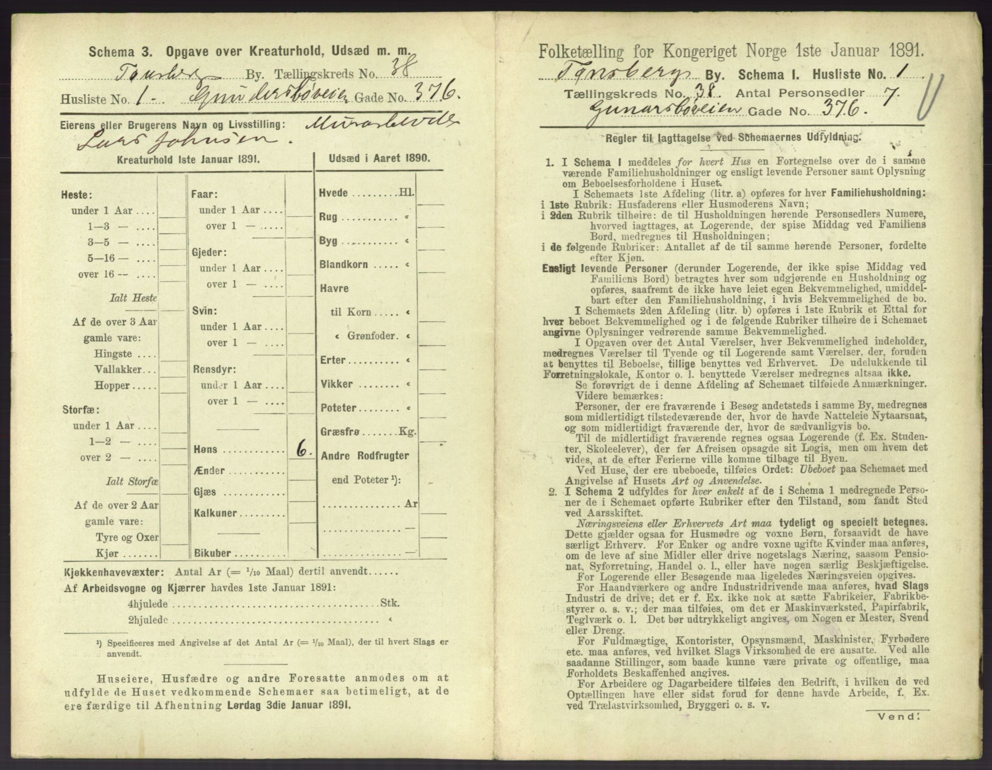 RA, 1891 census for 0705 Tønsberg, 1891, p. 1076