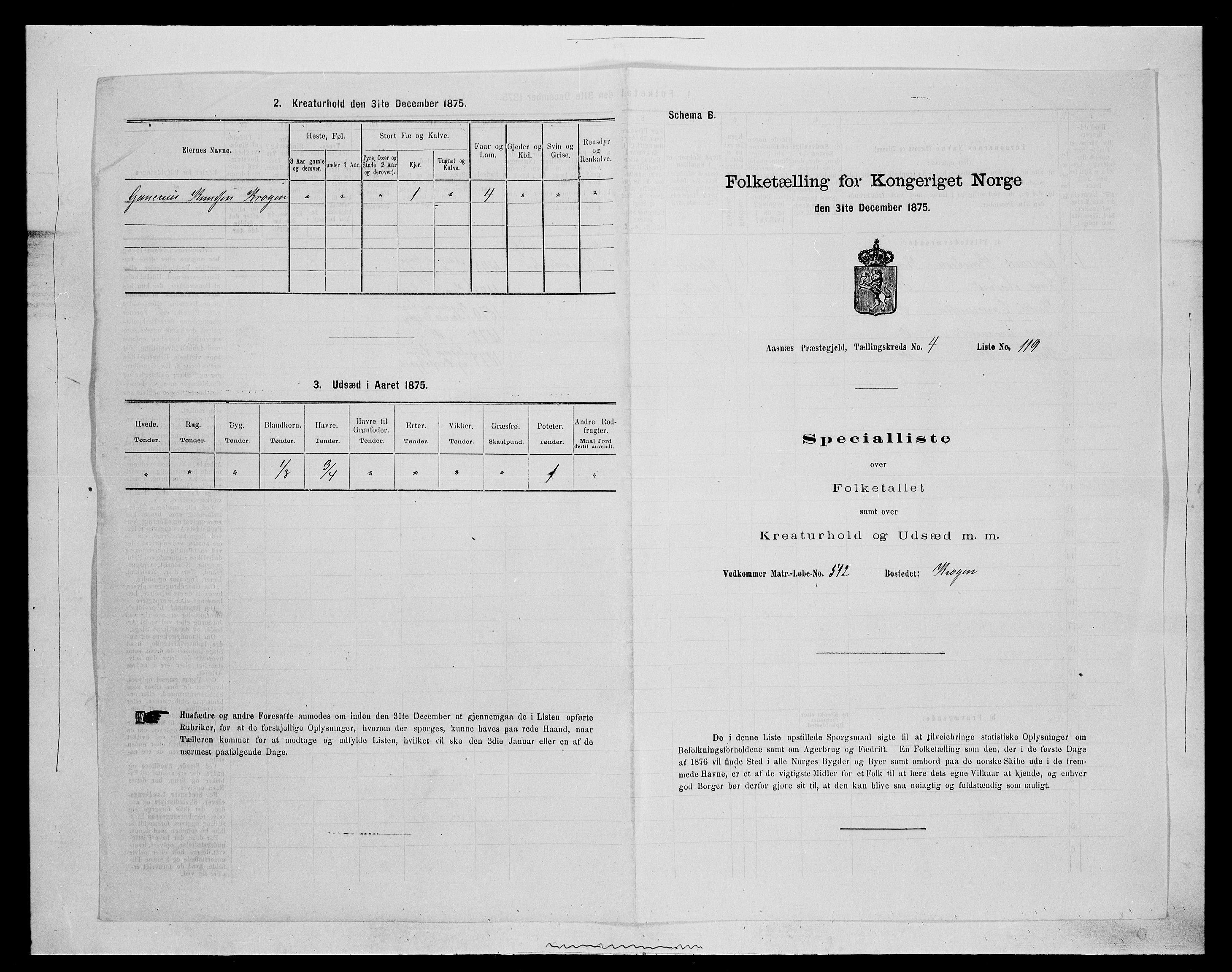 SAH, 1875 census for 0425P Åsnes, 1875, p. 694