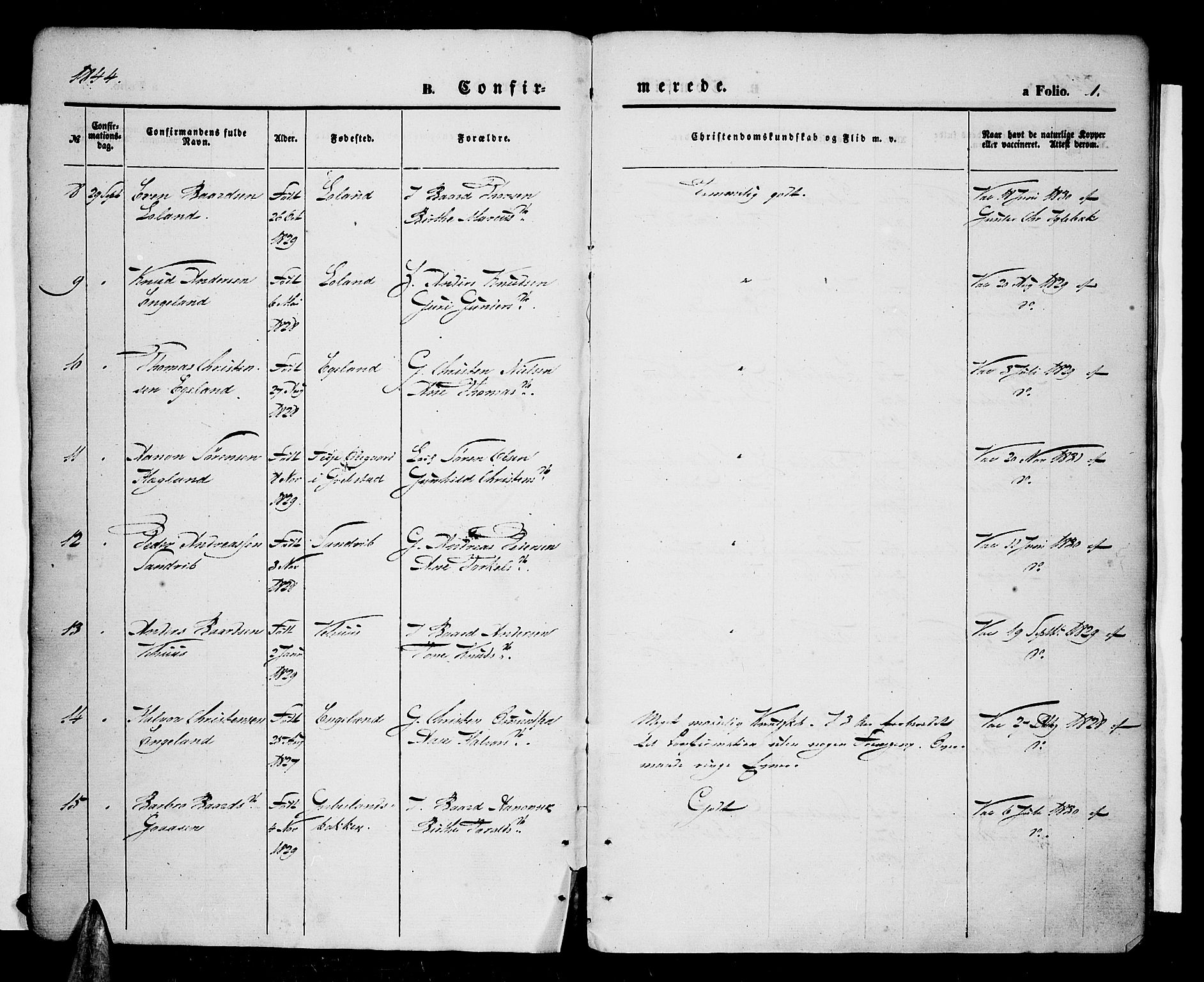 Vennesla sokneprestkontor, SAK/1111-0045/Fa/Fac/L0005: Parish register (official) no. A 5, 1844-1855, p. 1