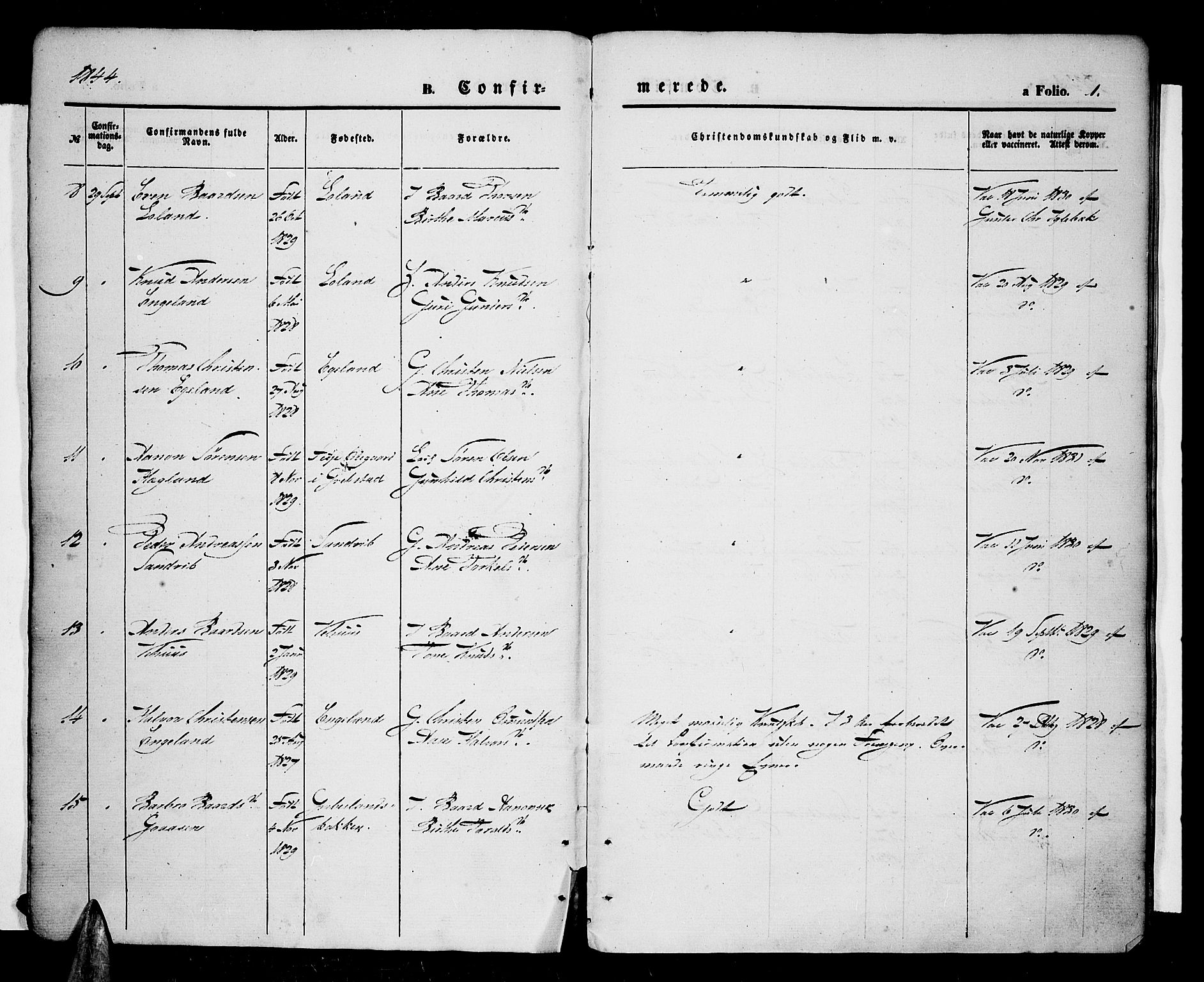 Vennesla sokneprestkontor, AV/SAK-1111-0045/Fa/Fac/L0005: Parish register (official) no. A 5, 1844-1855, p. 1