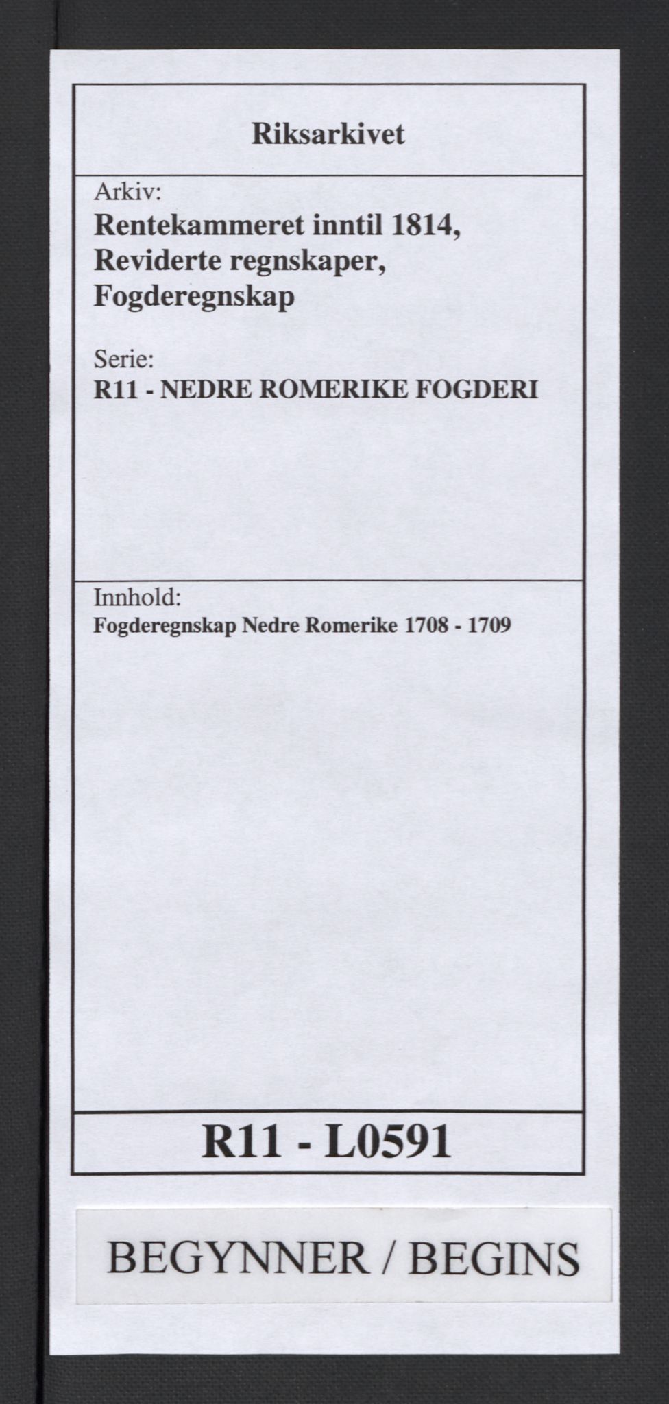 Rentekammeret inntil 1814, Reviderte regnskaper, Fogderegnskap, RA/EA-4092/R11/L0591: Fogderegnskap Nedre Romerike, 1708-1709, p. 1