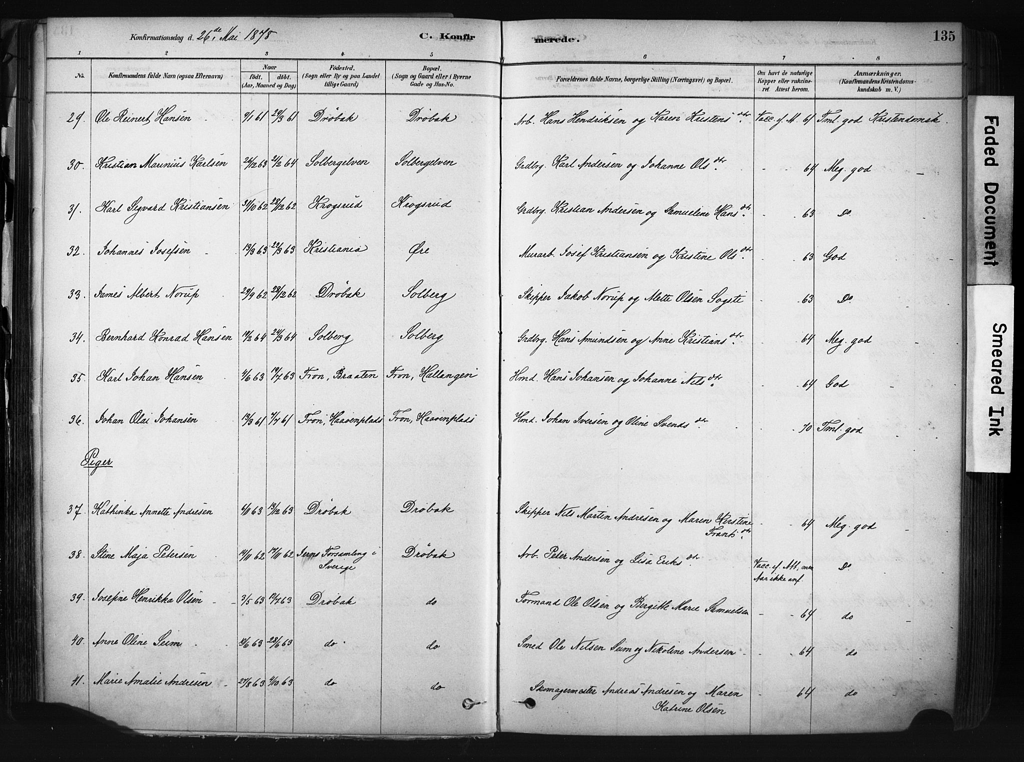 Drøbak prestekontor Kirkebøker, AV/SAO-A-10142a/F/Fb/L0001: Parish register (official) no. II 1, 1878-1891, p. 135