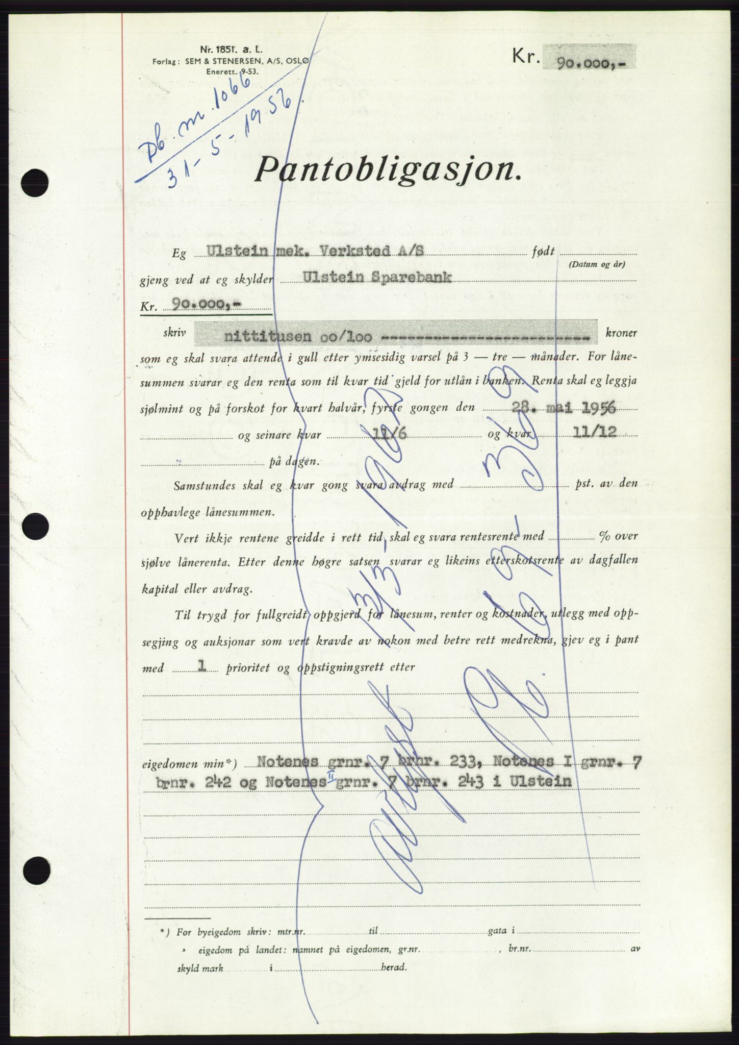 Søre Sunnmøre sorenskriveri, SAT/A-4122/1/2/2C/L0128: Mortgage book no. 16B, 1956-1956, Diary no: : 1066/1956