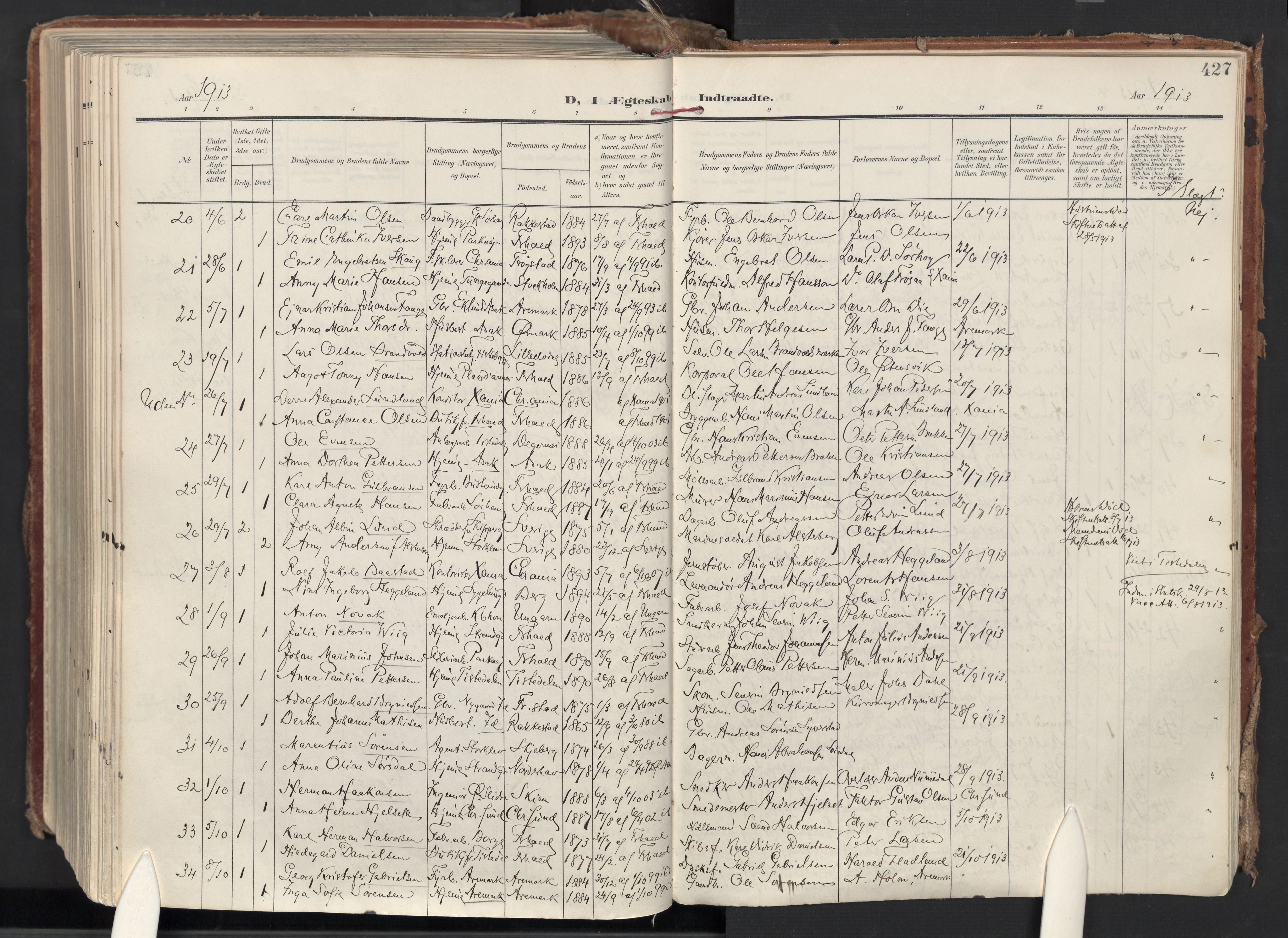 Halden prestekontor Kirkebøker, SAO/A-10909/F/Fa/L0015: Parish register (official) no. I 15, 1907-1925, p. 427