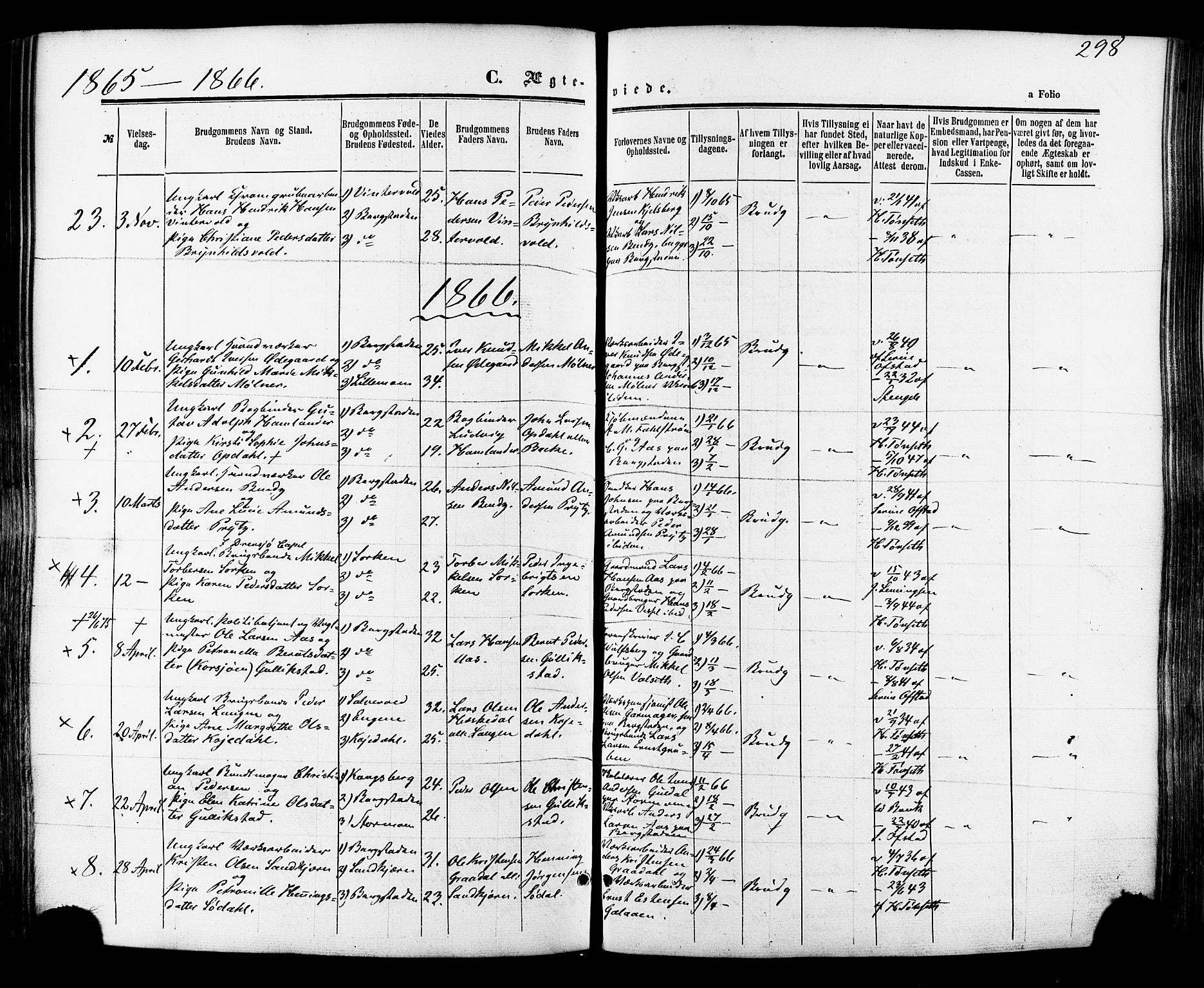Ministerialprotokoller, klokkerbøker og fødselsregistre - Sør-Trøndelag, SAT/A-1456/681/L0932: Parish register (official) no. 681A10, 1860-1878, p. 298