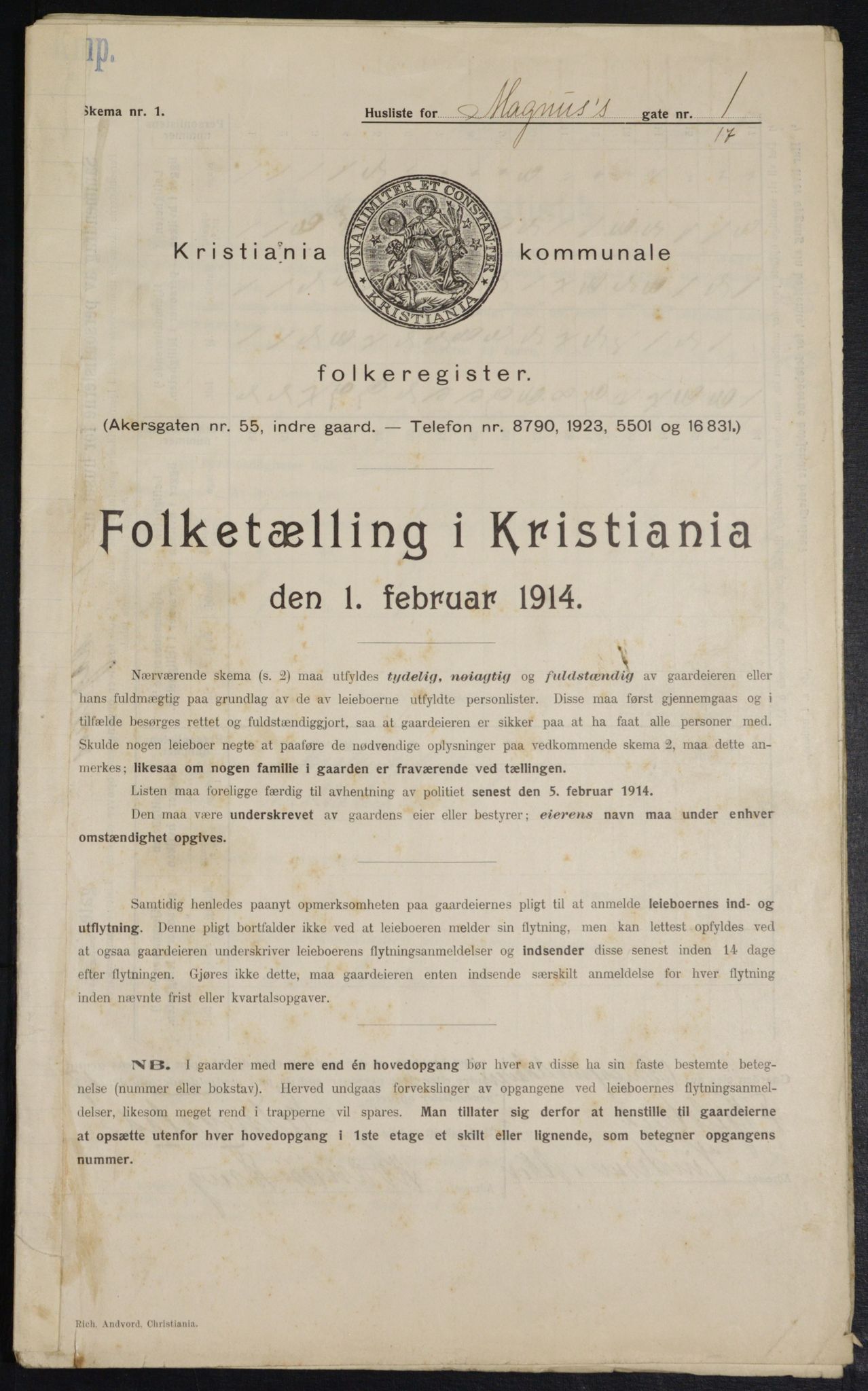 OBA, Municipal Census 1914 for Kristiania, 1914, p. 59154