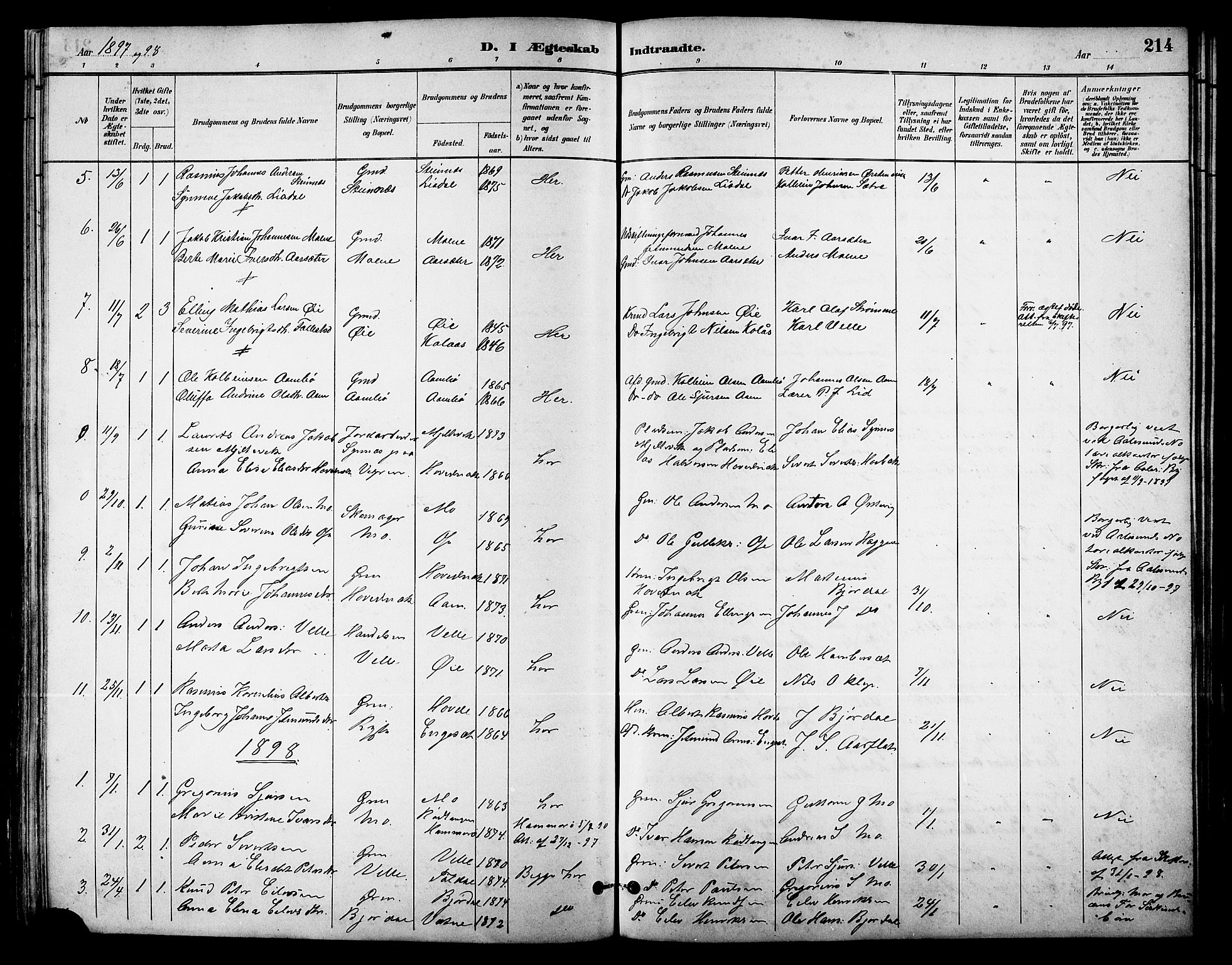 Ministerialprotokoller, klokkerbøker og fødselsregistre - Møre og Romsdal, AV/SAT-A-1454/513/L0189: Parish register (copy) no. 513C03, 1883-1904, p. 214