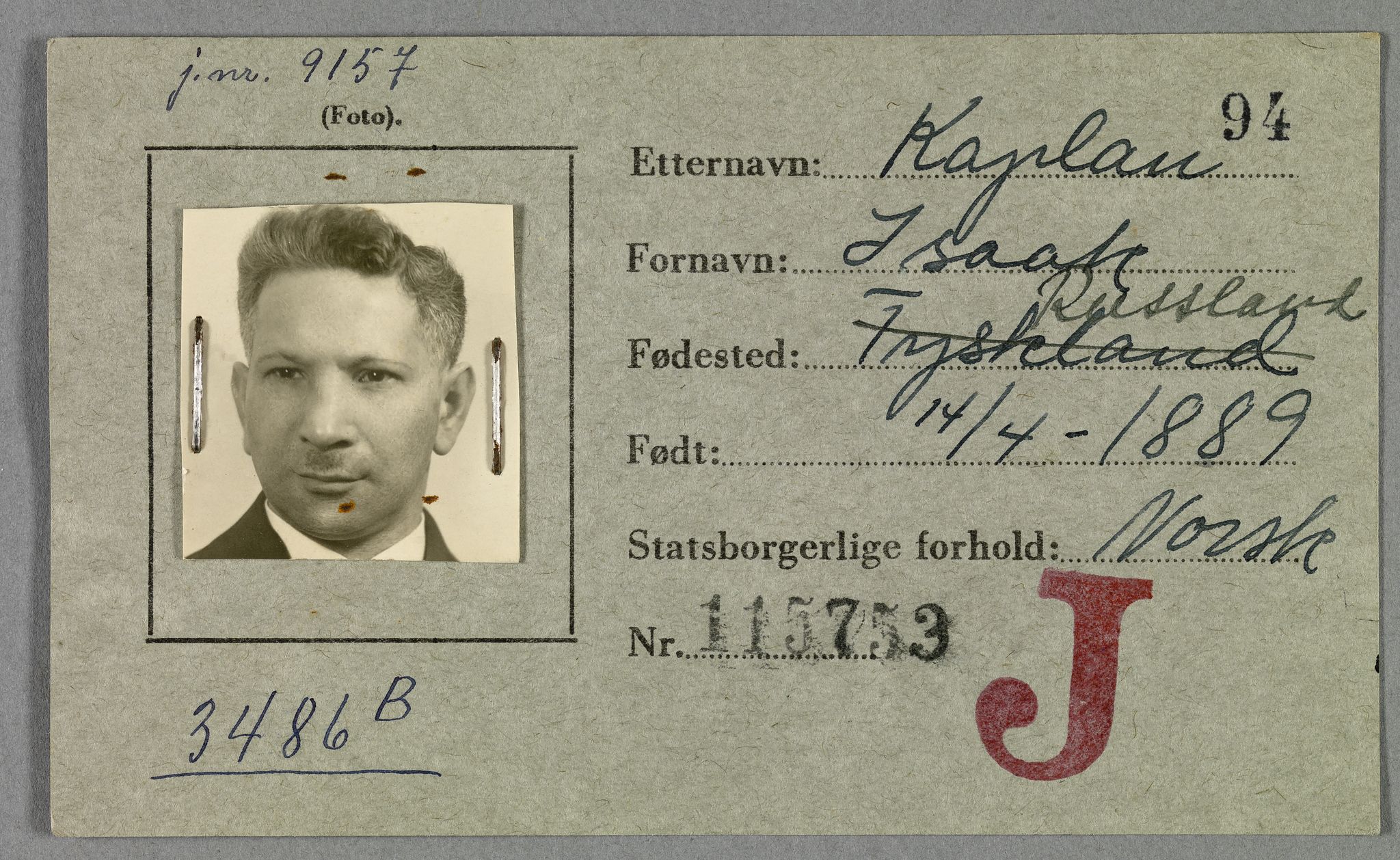 Sosialdepartementet, Våre Falne, AV/RA-S-1708/E/Ee/L0021A: Fotografier av jøder på legitimasjonskort (1941-42), 1941-1942, p. 195