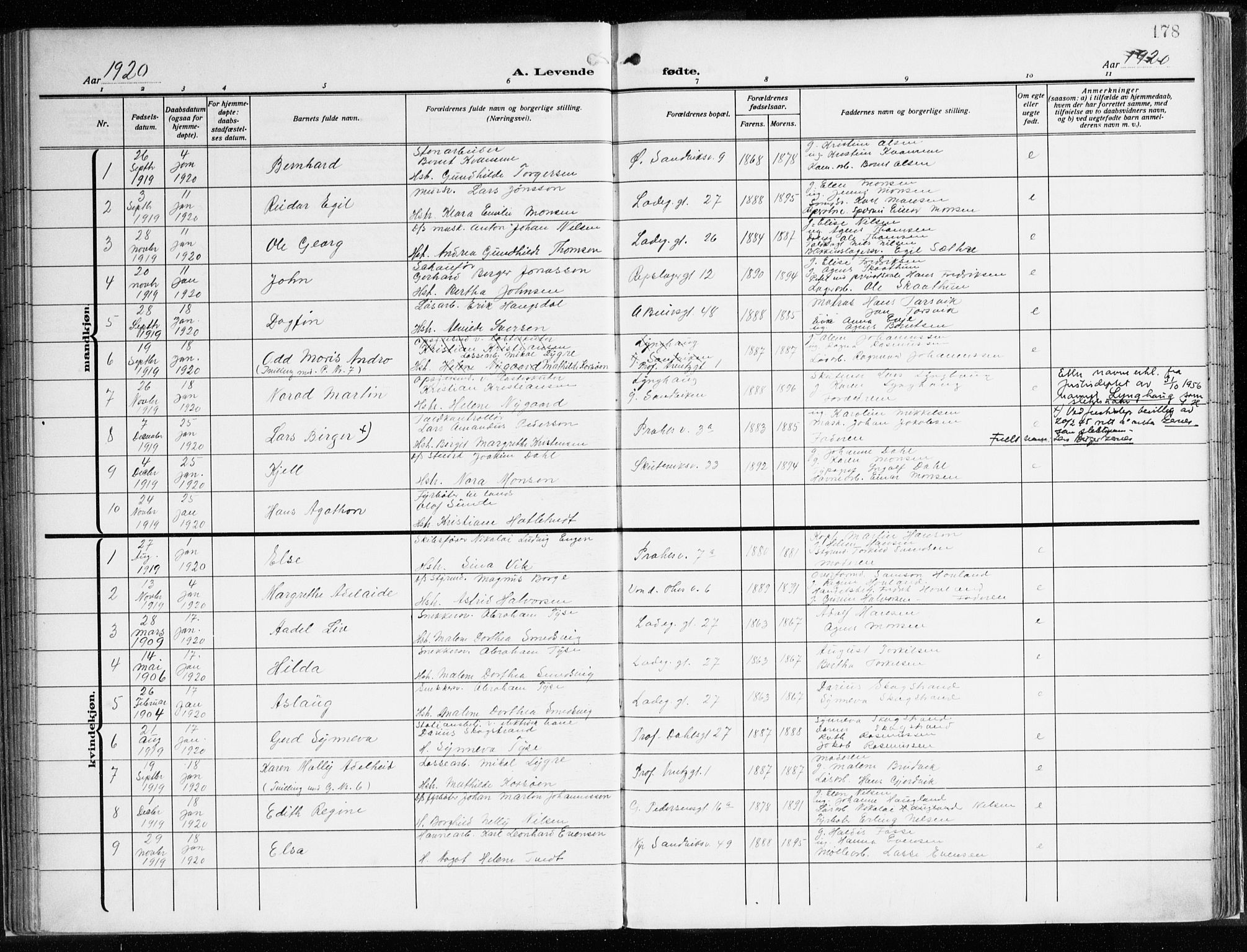 Sandviken Sokneprestembete, AV/SAB-A-77601/H/Ha/L0007: Parish register (official) no. B 4, 1912-1924, p. 178