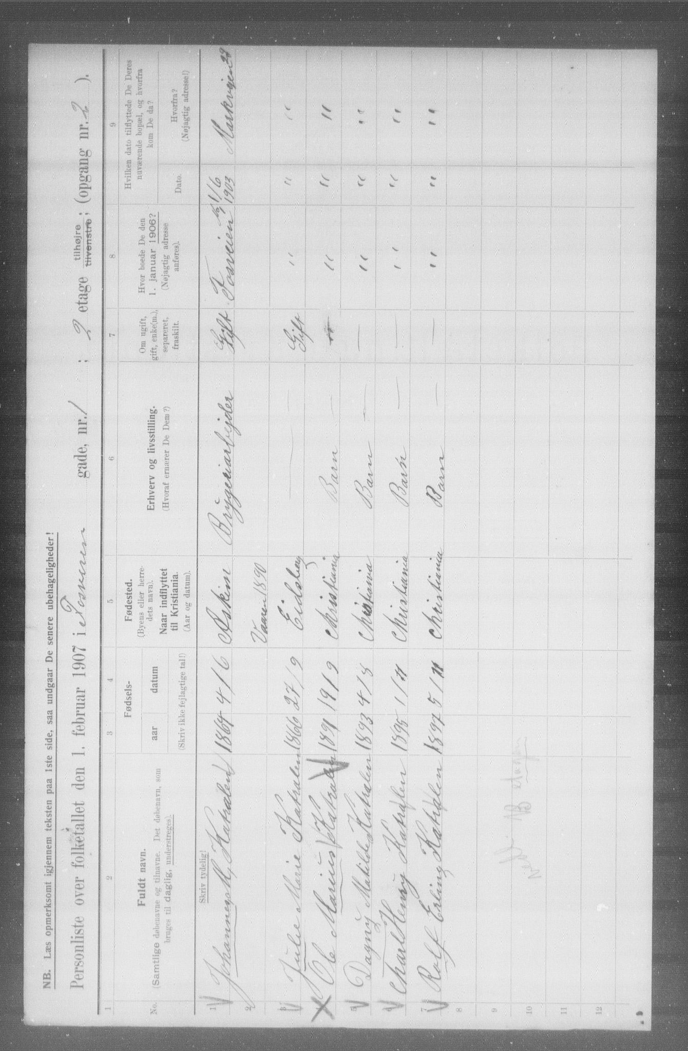 OBA, Municipal Census 1907 for Kristiania, 1907, p. 12557