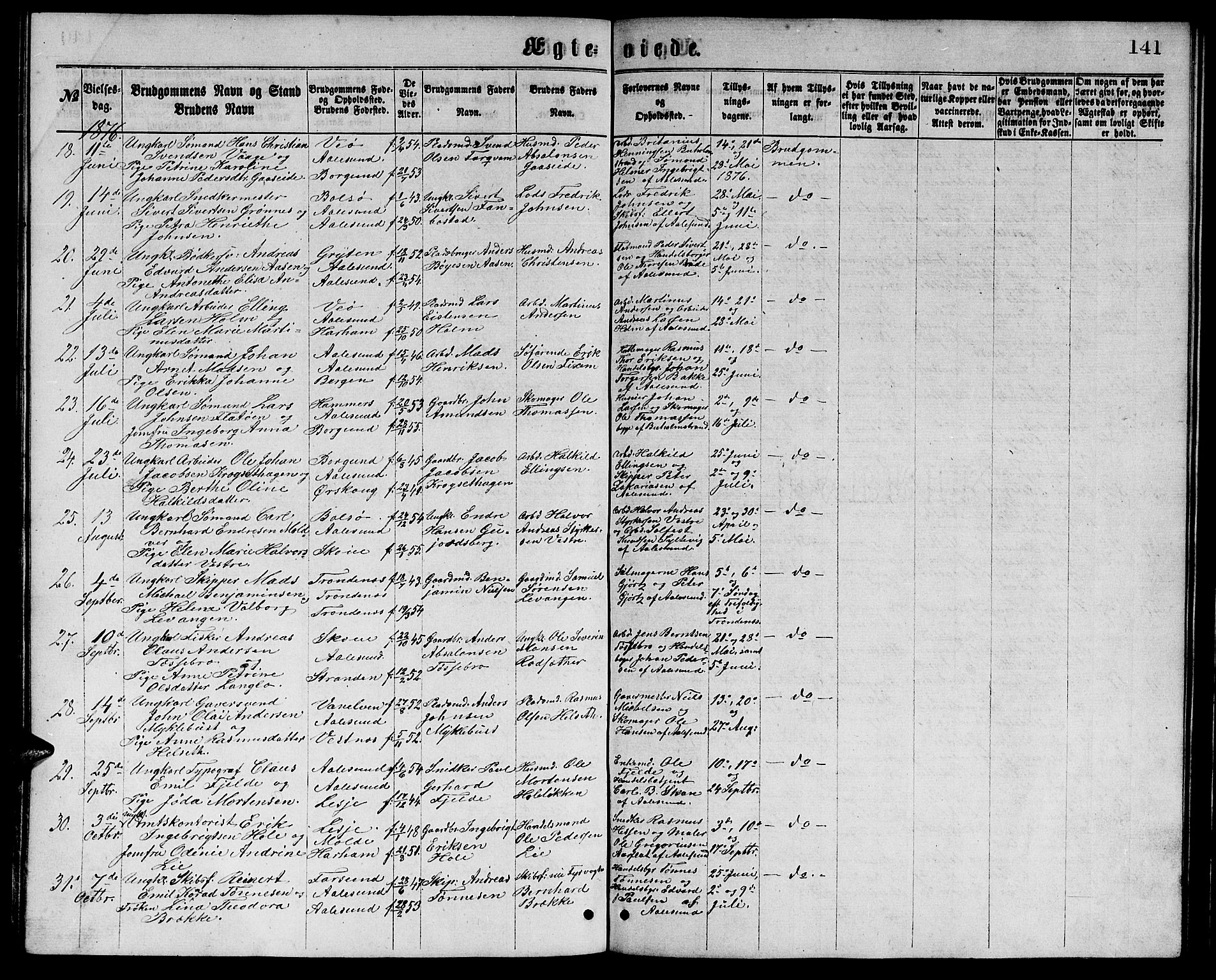 Ministerialprotokoller, klokkerbøker og fødselsregistre - Møre og Romsdal, AV/SAT-A-1454/529/L0465: Parish register (copy) no. 529C02, 1868-1877, p. 141