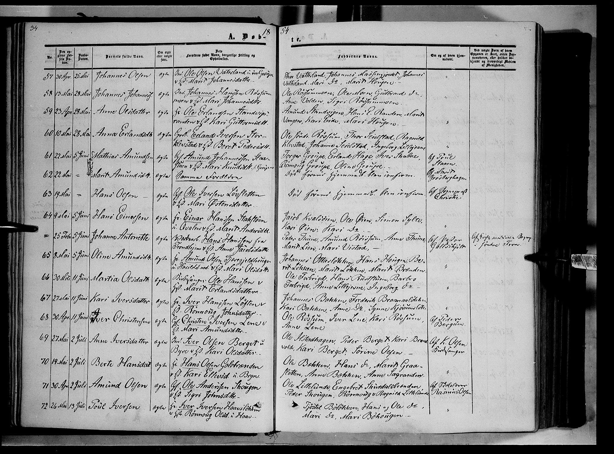 Nord-Fron prestekontor, AV/SAH-PREST-080/H/Ha/Haa/L0001: Parish register (official) no. 1, 1851-1864, p. 34