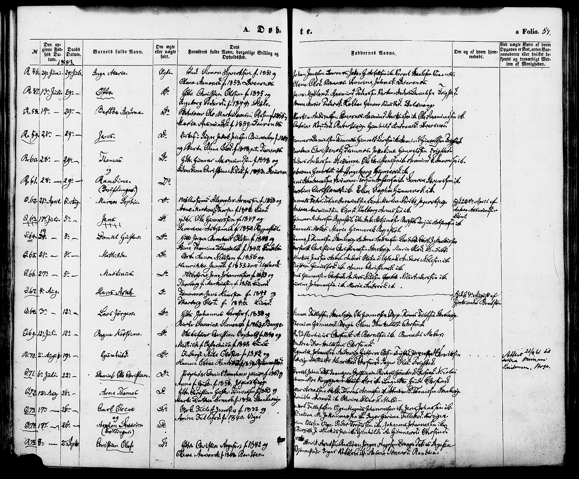 Oddernes sokneprestkontor, AV/SAK-1111-0033/F/Fa/Fab/L0001: Parish register (official) no. A 1, 1865-1884, p. 54