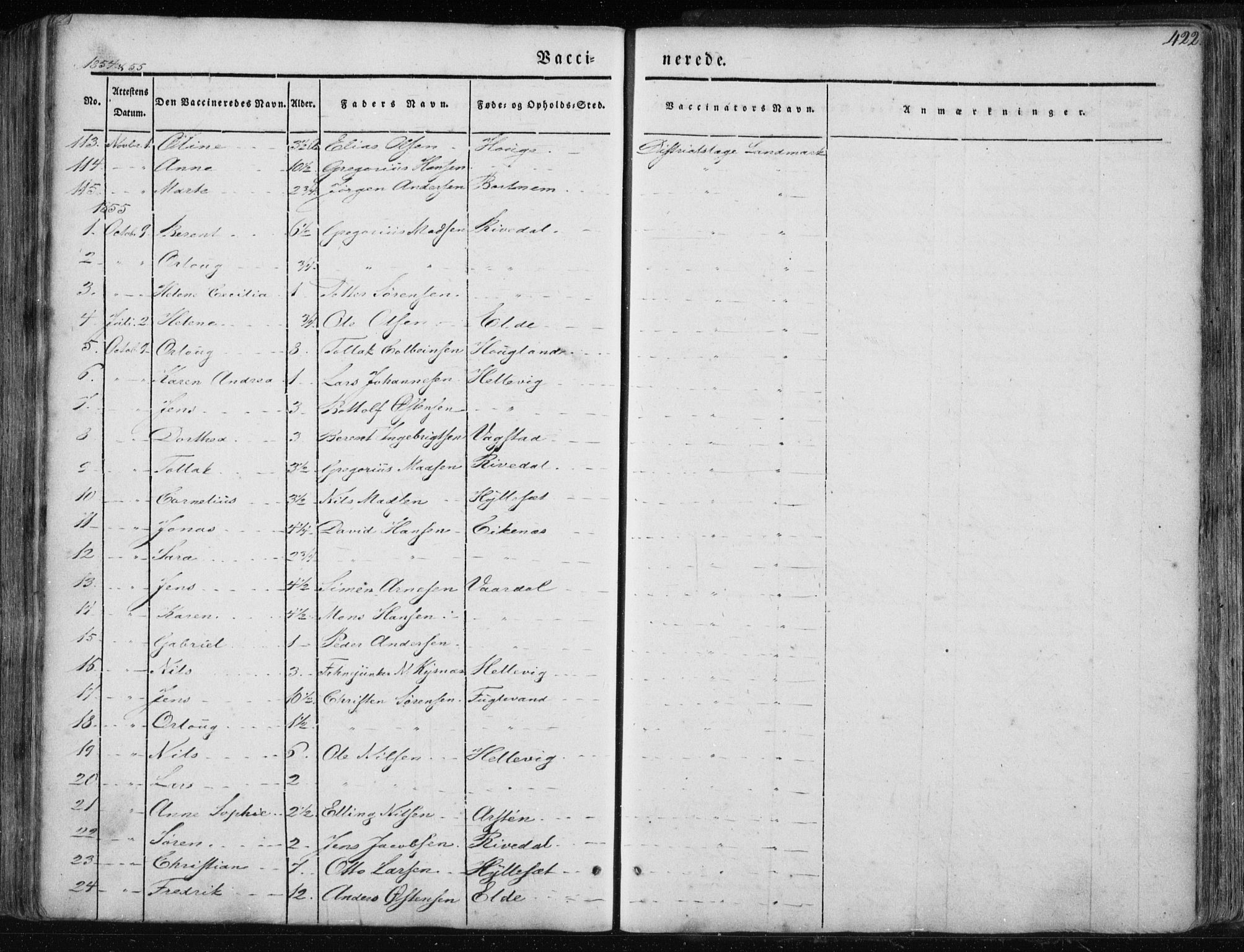 Fjaler sokneprestembete, AV/SAB-A-79801/H/Haa/Haaa/L0006: Parish register (official) no. A 6, 1835-1884, p. 422