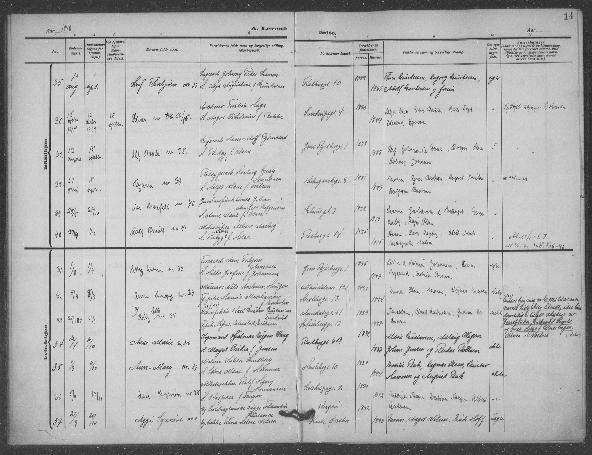 Matteus prestekontor Kirkebøker, SAO/A-10870/F/Fa/L0001: Parish register (official) no. 1, 1917-1938, p. 14