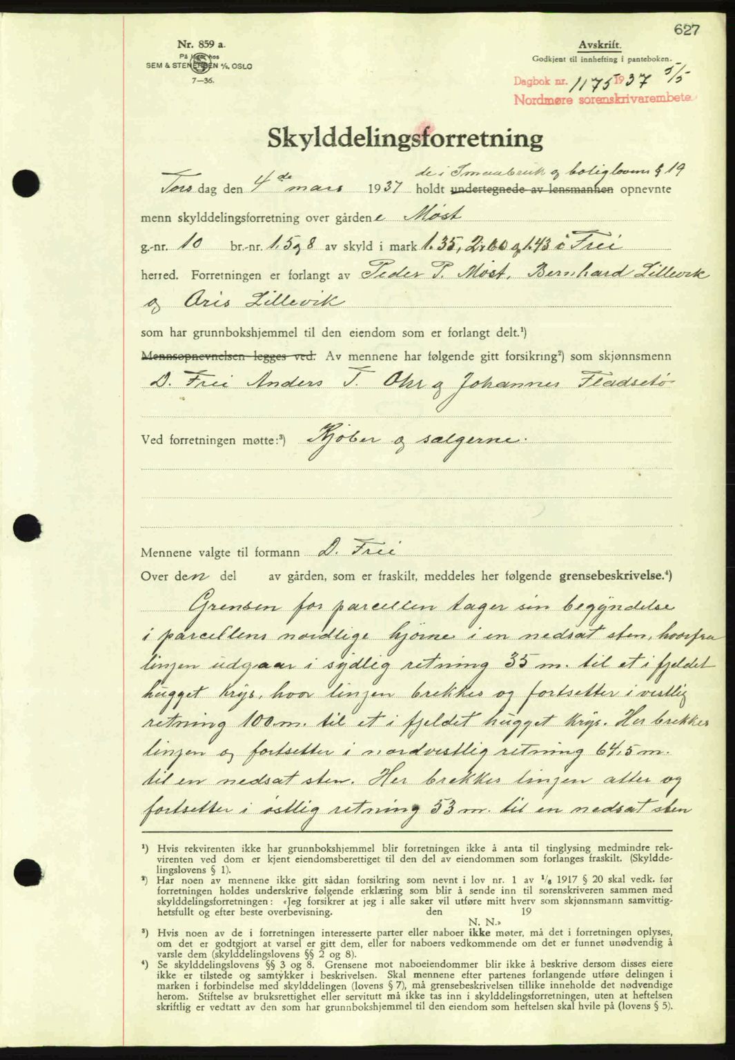 Nordmøre sorenskriveri, AV/SAT-A-4132/1/2/2Ca: Mortgage book no. A81, 1937-1937, Diary no: : 1175/1937