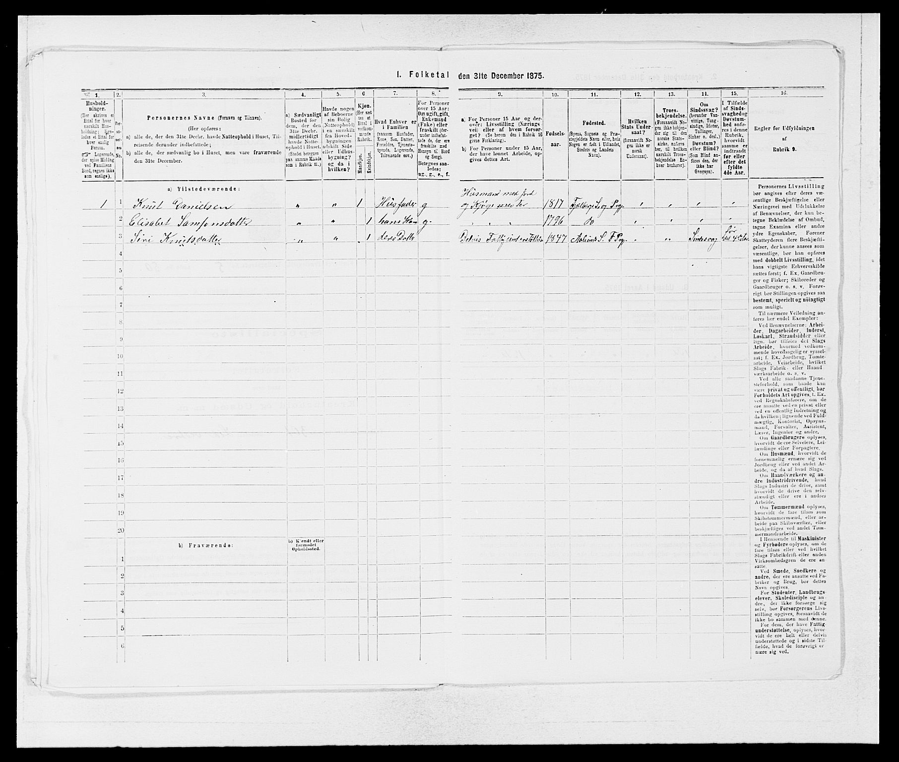 SAB, 1875 census for 1213P Fjelberg, 1875, p. 592