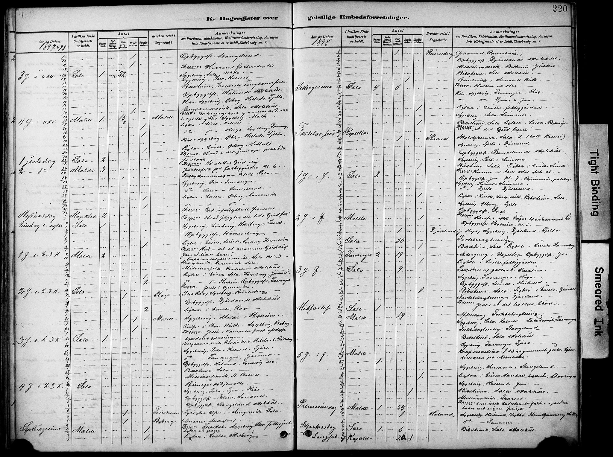 Håland sokneprestkontor, AV/SAST-A-101802/001/30BA/L0012: Parish register (official) no. A 11, 1889-1900, p. 220