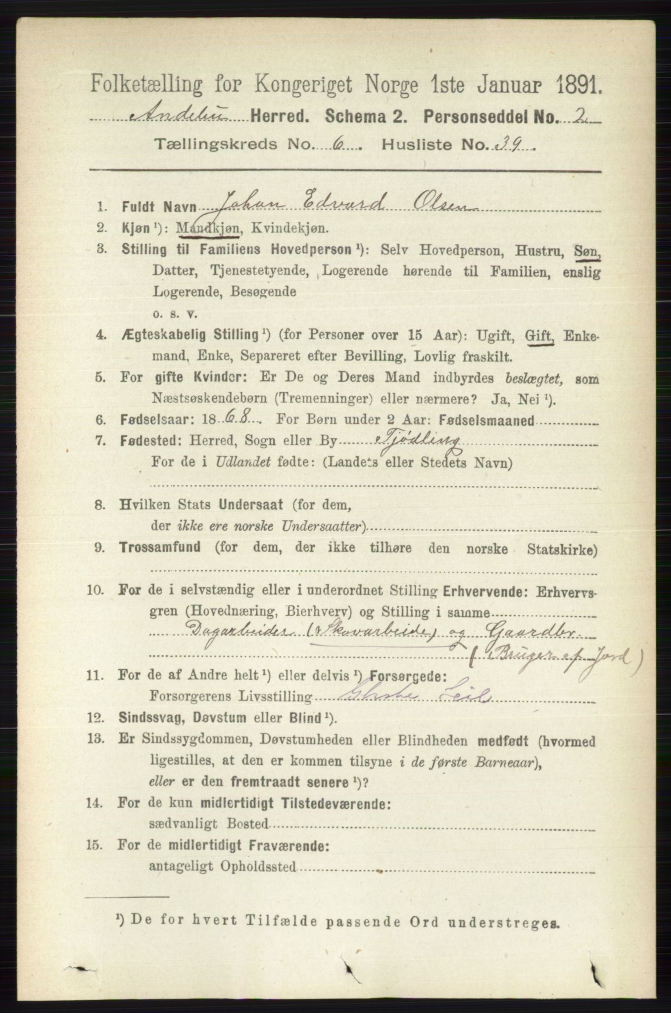 RA, 1891 census for 0719 Andebu, 1891, p. 3312