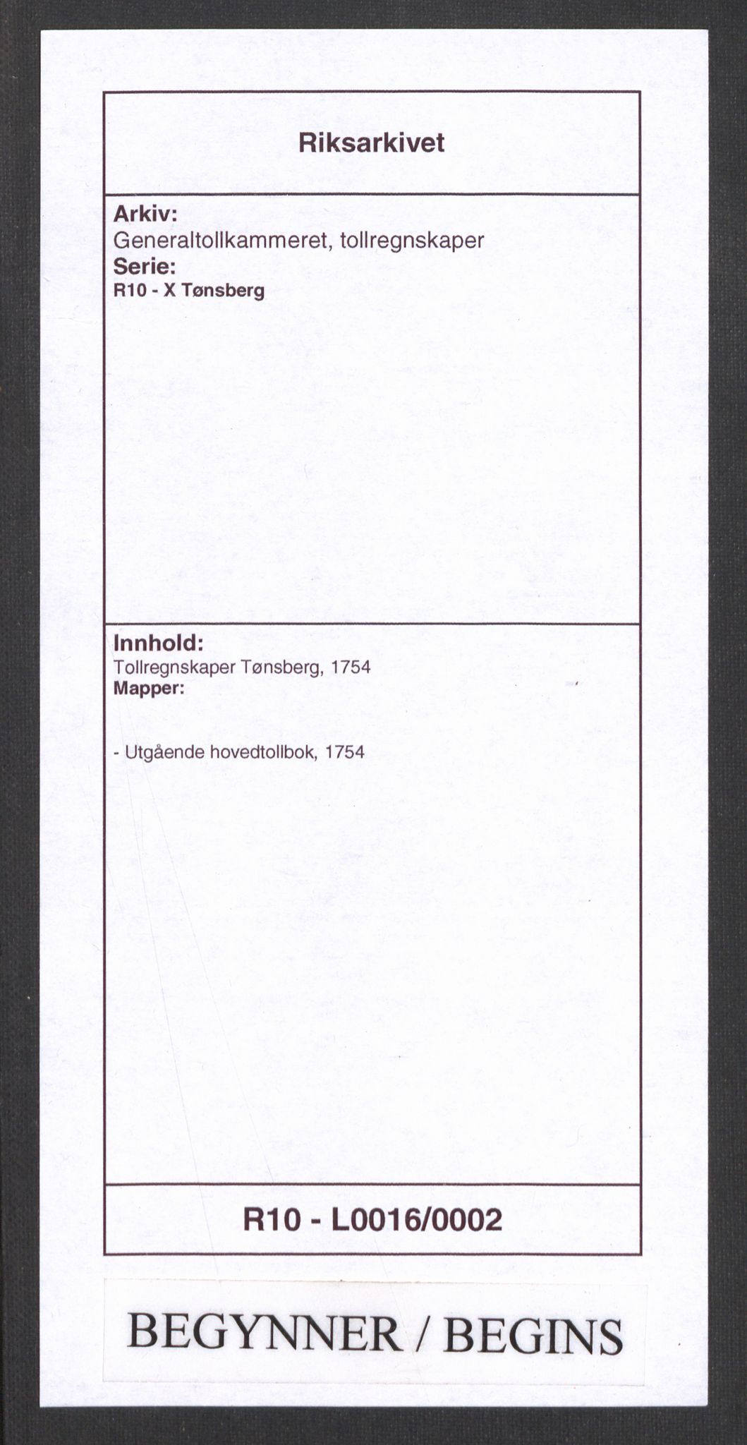 Generaltollkammeret, tollregnskaper, AV/RA-EA-5490/R10/L0016/0002: Tollregnskaper Tønsberg / Utgående hovedtollbok, 1754