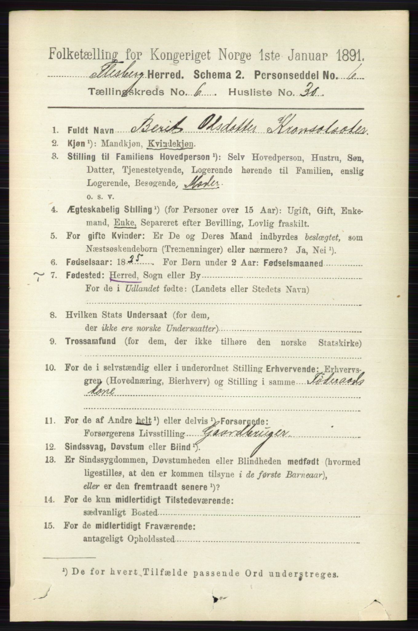 RA, 1891 census for 0631 Flesberg, 1891, p. 1130