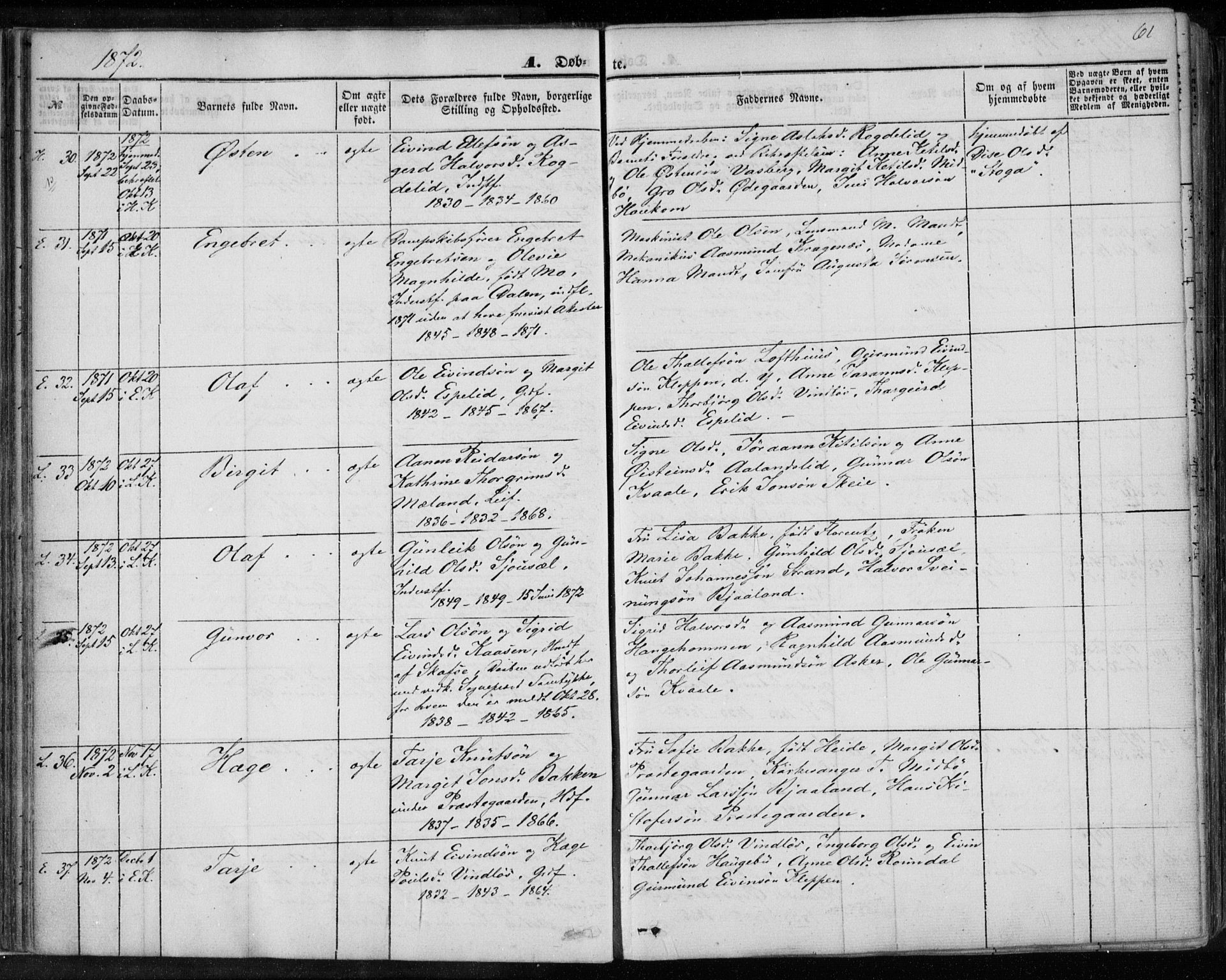 Lårdal kirkebøker, SAKO/A-284/F/Fa/L0006: Parish register (official) no. I 6, 1861-1886, p. 61