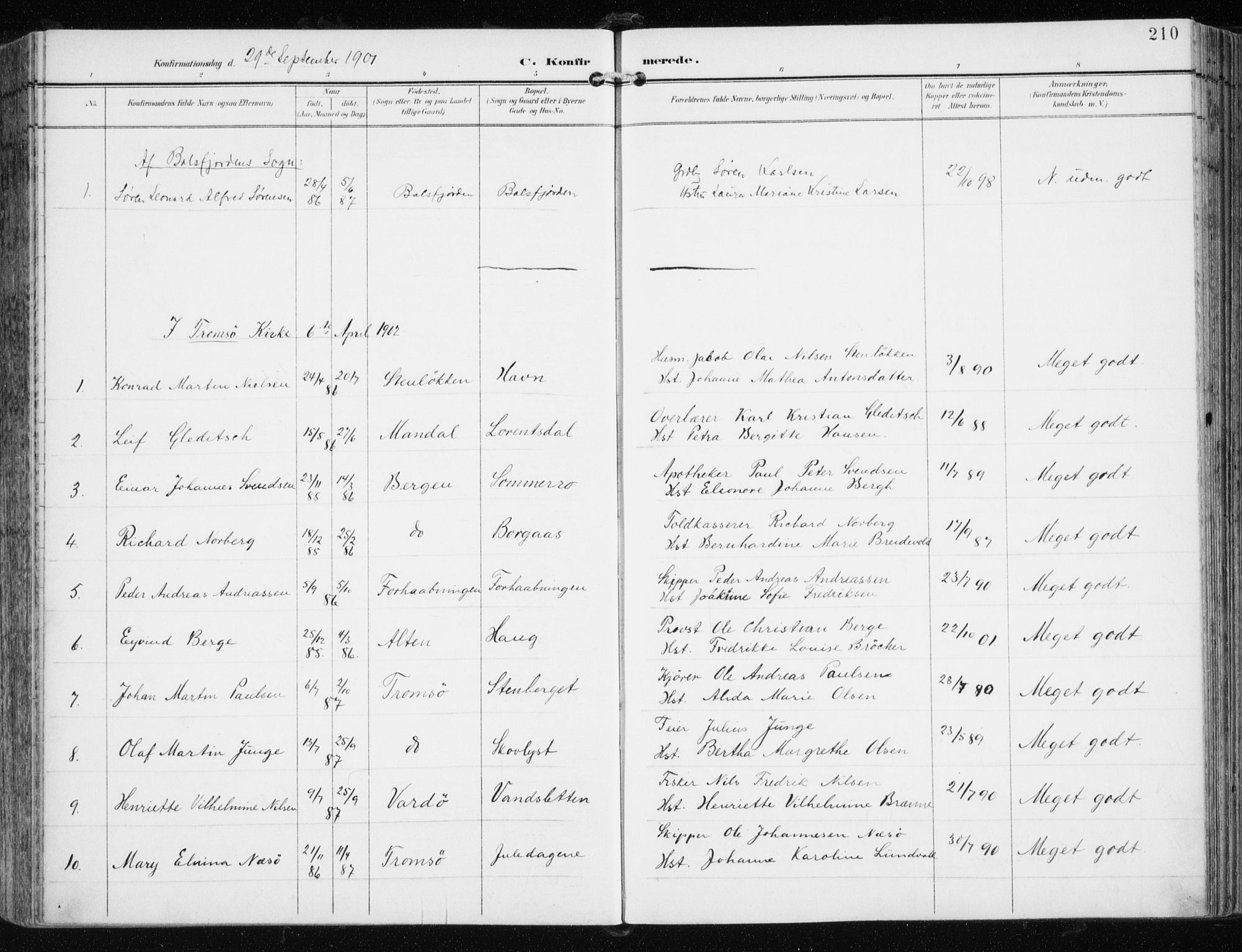 Tromsøysund sokneprestkontor, SATØ/S-1304/G/Ga/L0006kirke: Parish register (official) no. 6, 1897-1906, p. 210