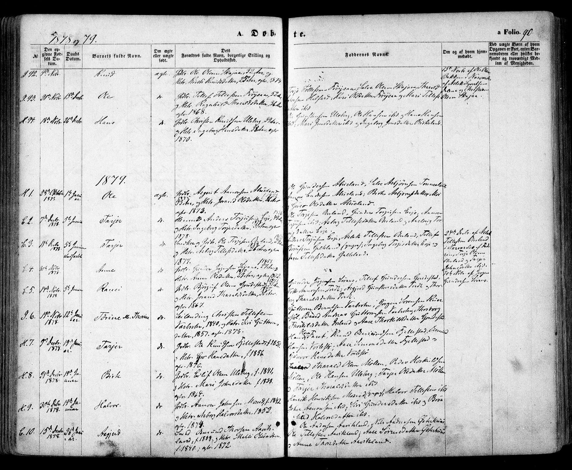 Evje sokneprestkontor, SAK/1111-0008/F/Fa/Faa/L0006: Parish register (official) no. A 6, 1866-1884, p. 90