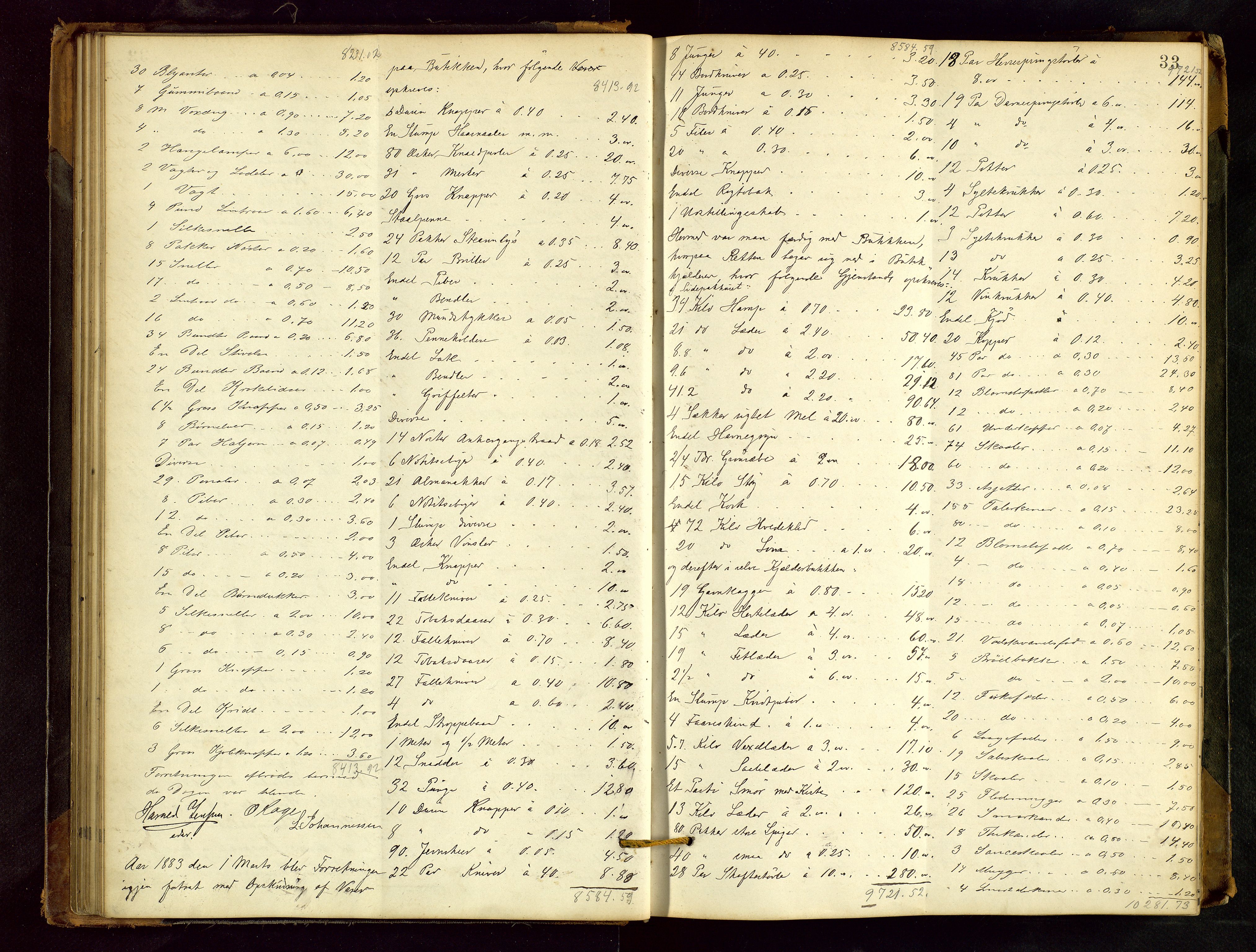 Haugesund tingrett, AV/SAST-A-101415/01/IV/IVB/L0002: Skifteregistreringsprotokoll, med register, 1879-1898, p. 32b-33a