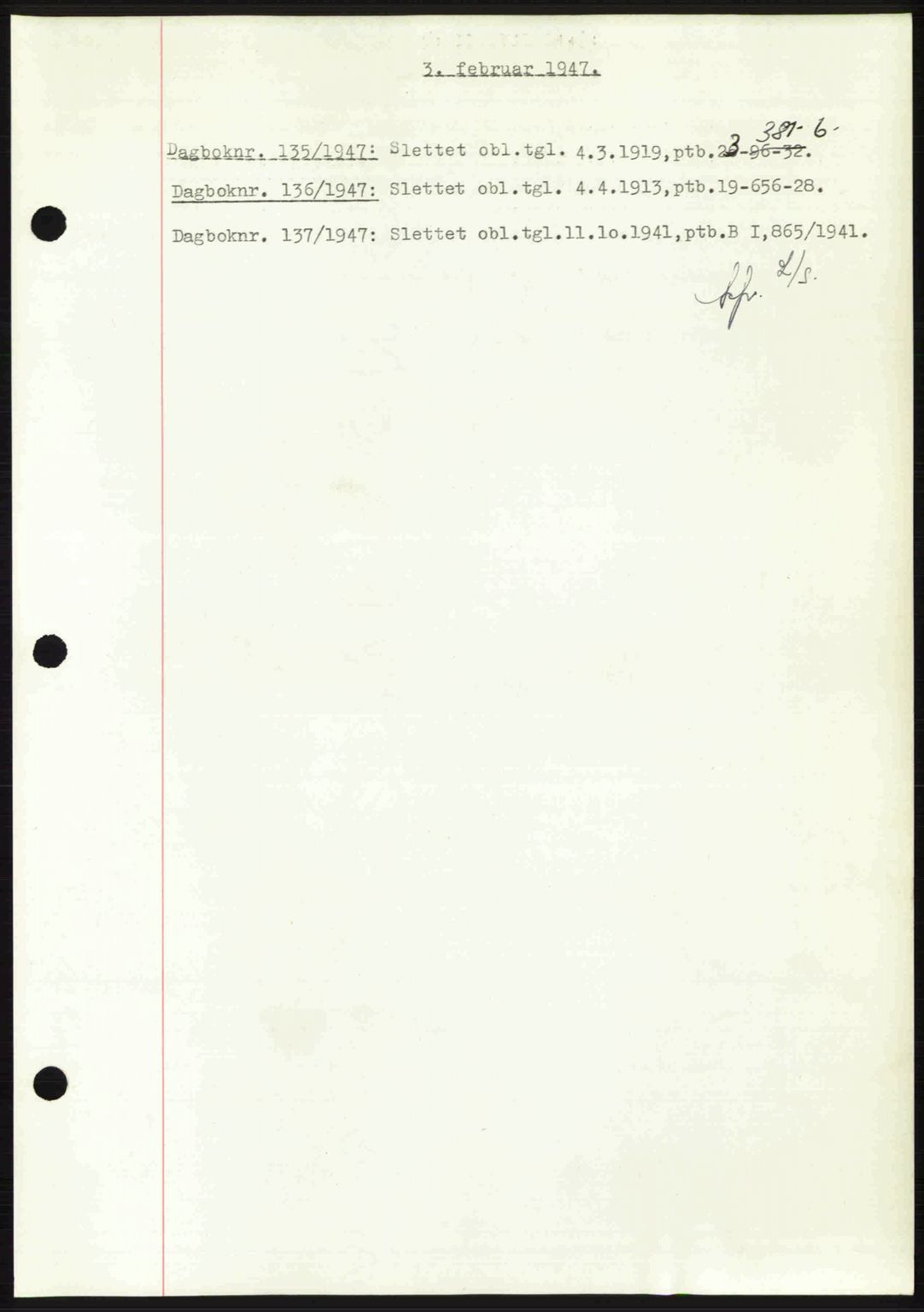 Nedenes sorenskriveri, SAK/1221-0006/G/Gb/Gba/L0056: Mortgage book no. A8, 1946-1947, Diary no: : 135/1947